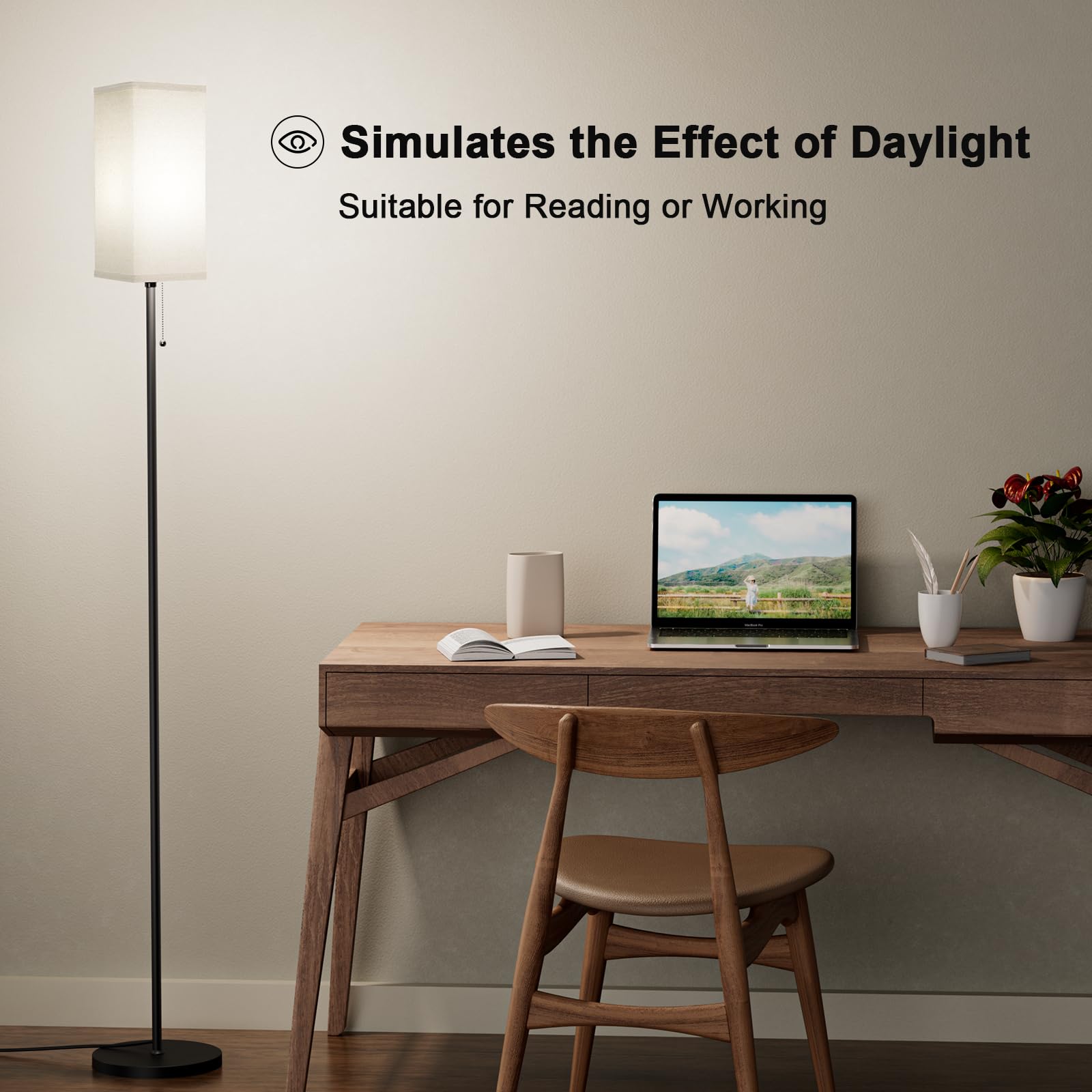 Ziisee Beige Floor Lamps For Living Room - 3 Color Temperature Black Standing Lamps With Pull Chain Switch, Modern Tall Lamp For