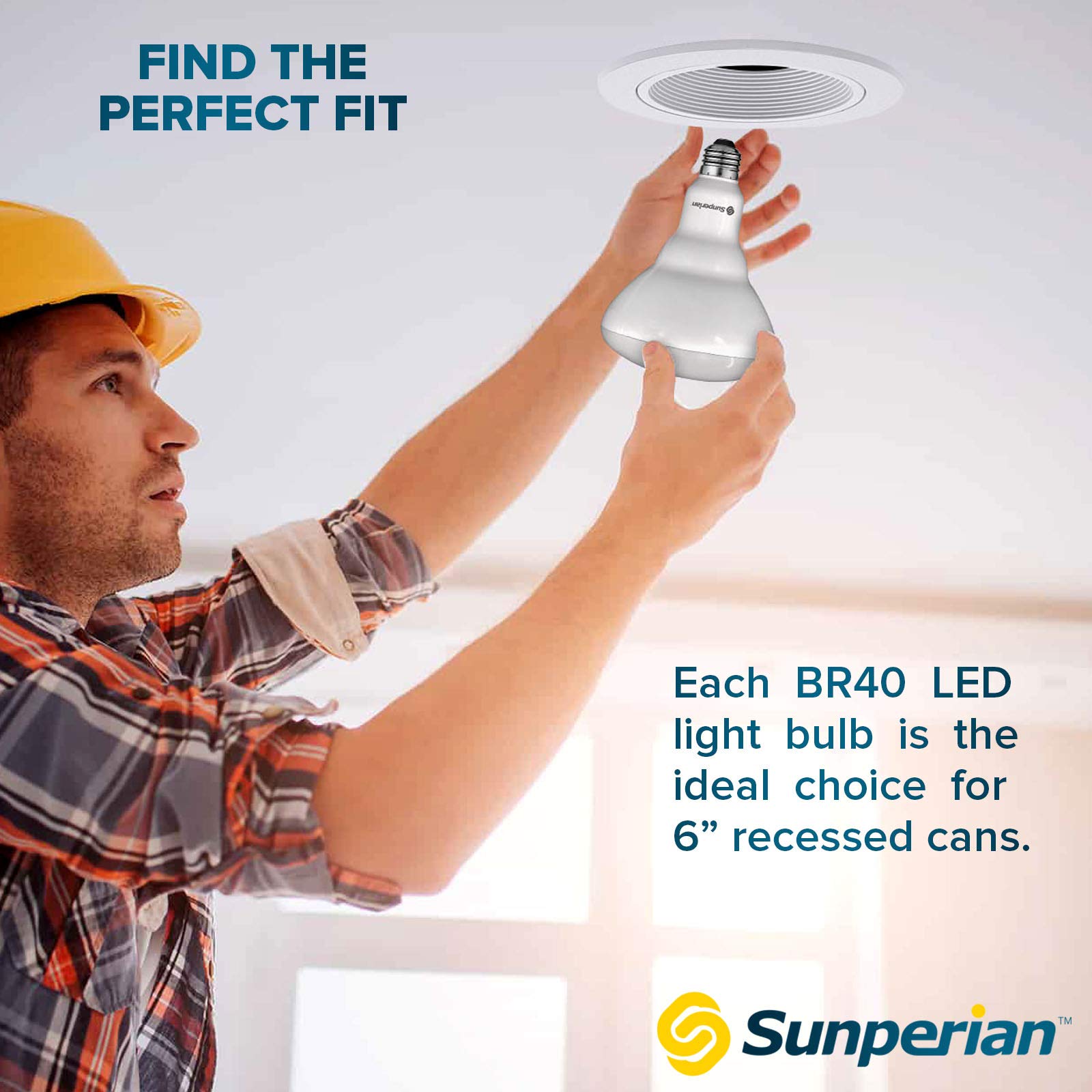 SUNPERIAN BR40 LED Light Bulbs, 13W=85W, 6500K Ultra Daylight, Dimmable, 1400 Lumens, 6 Pack, E26
