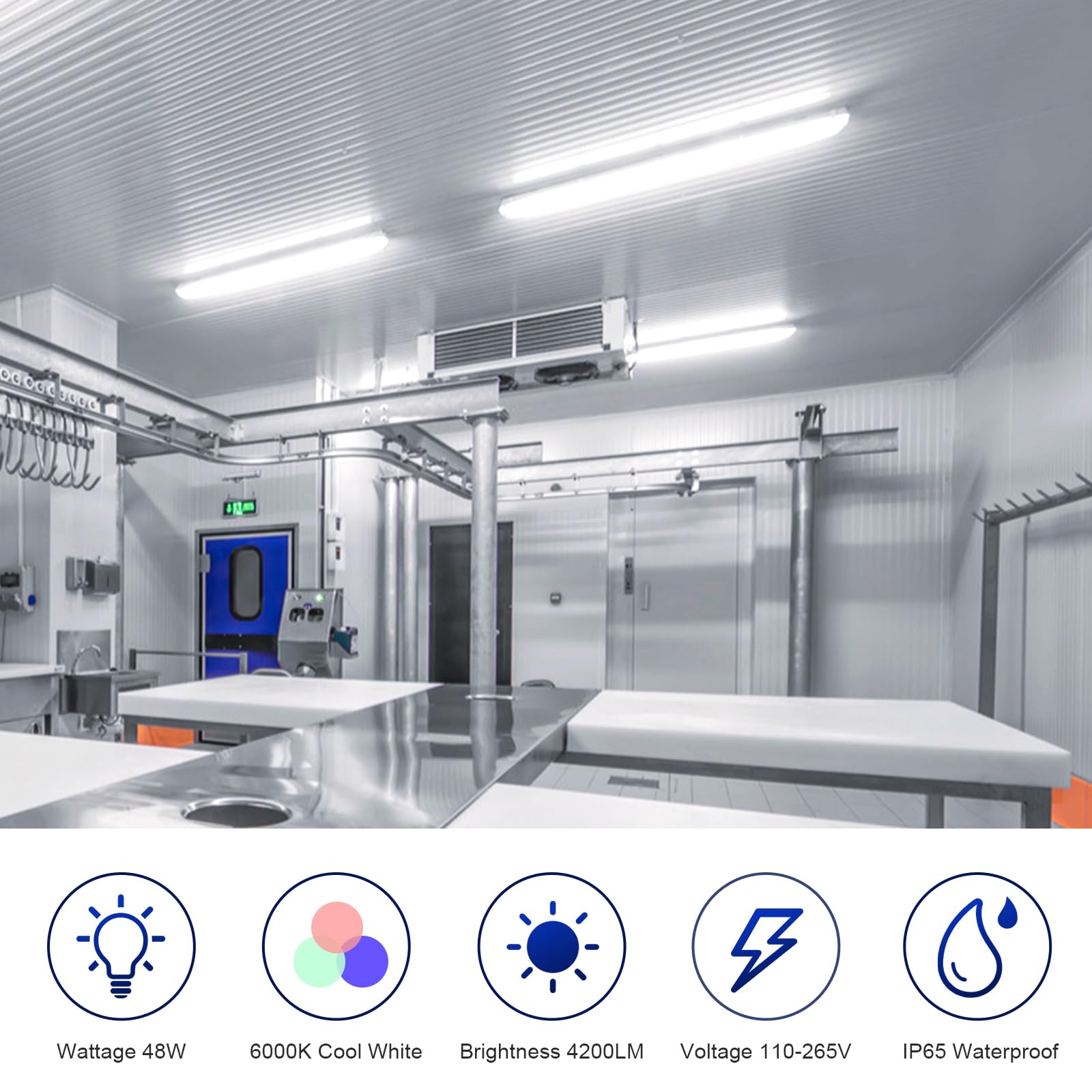 Brillihood 4Ft Led Vapor Tight Light Fixtures, 48W, 4200Lm, 6000K Bright White, Clear Cover, Ip65 Waterproof Vapor Proof Lights