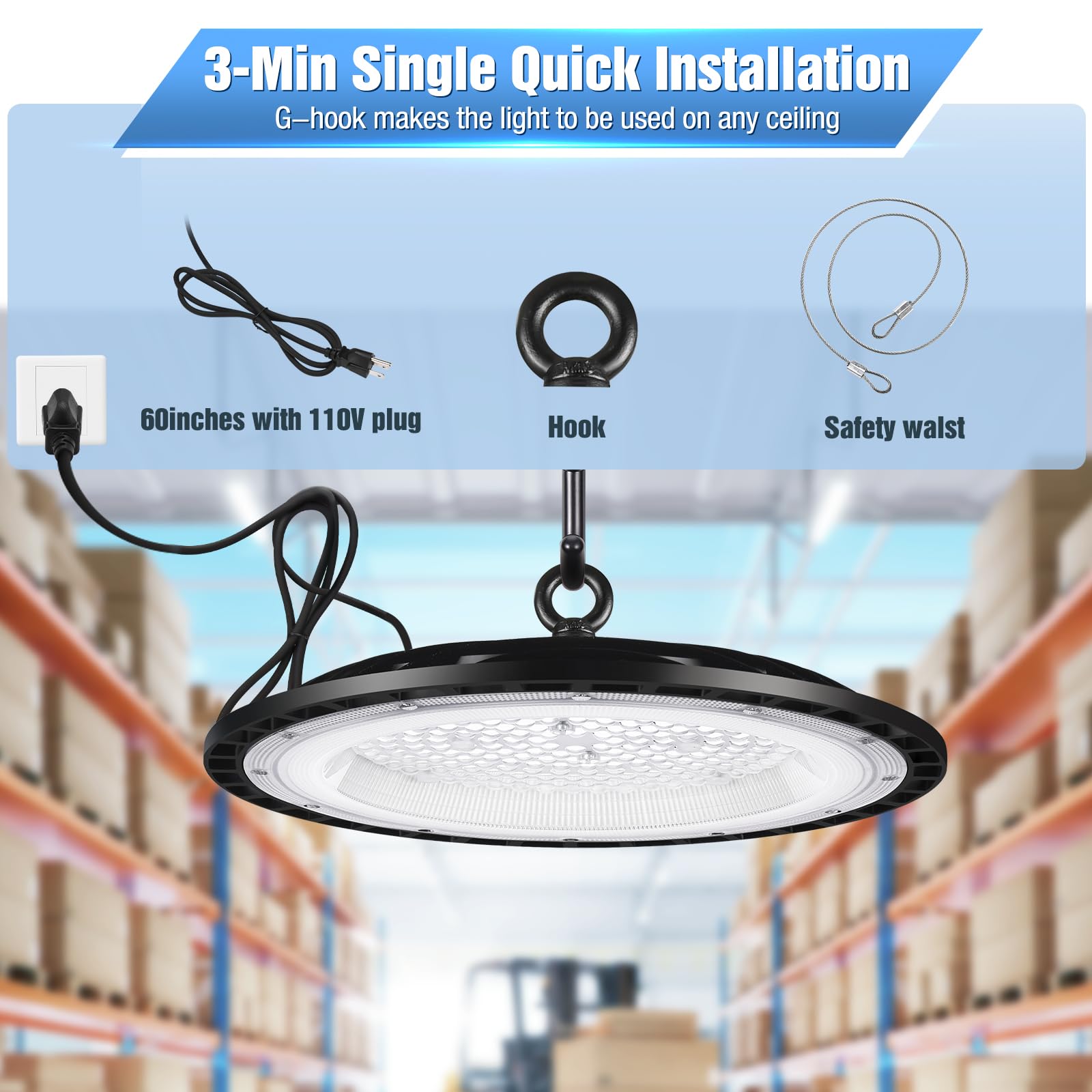 Yanycn 6 Pack 200W Ufo Led High Bay Light Fixture 120Vac 30800Lm 5000K Daylight Commercial Shop Bay Lighting [850W Mh/Hps Equiv.] Us Plug Area Lighting For Warehouse/Barn/Gym/Factory/Workshop