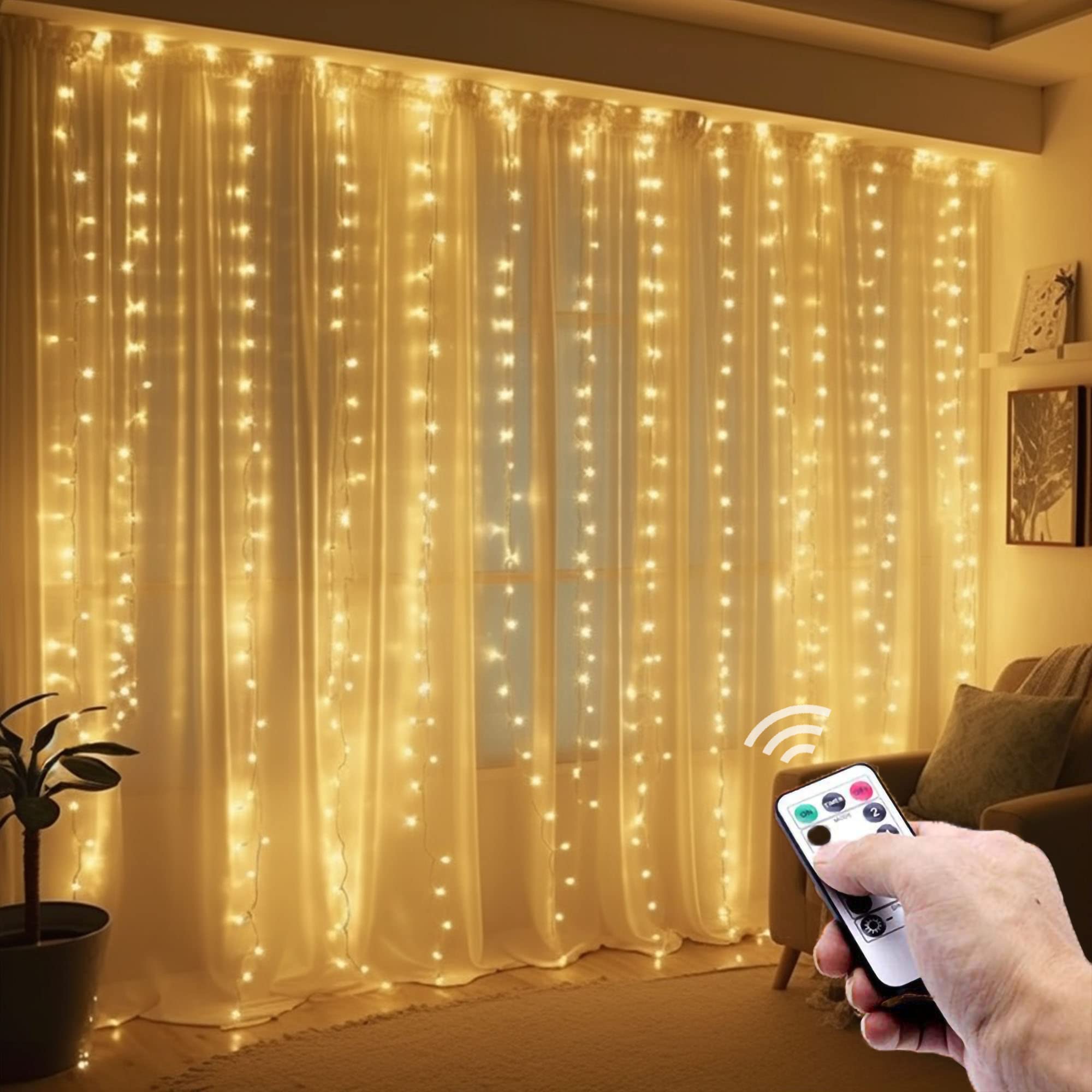 poripori 300 LED Curtain String Lights, Twinkle Fairy Lights for Bedroom with 8 Lighting Modes, USB Christmas Lights for Party H