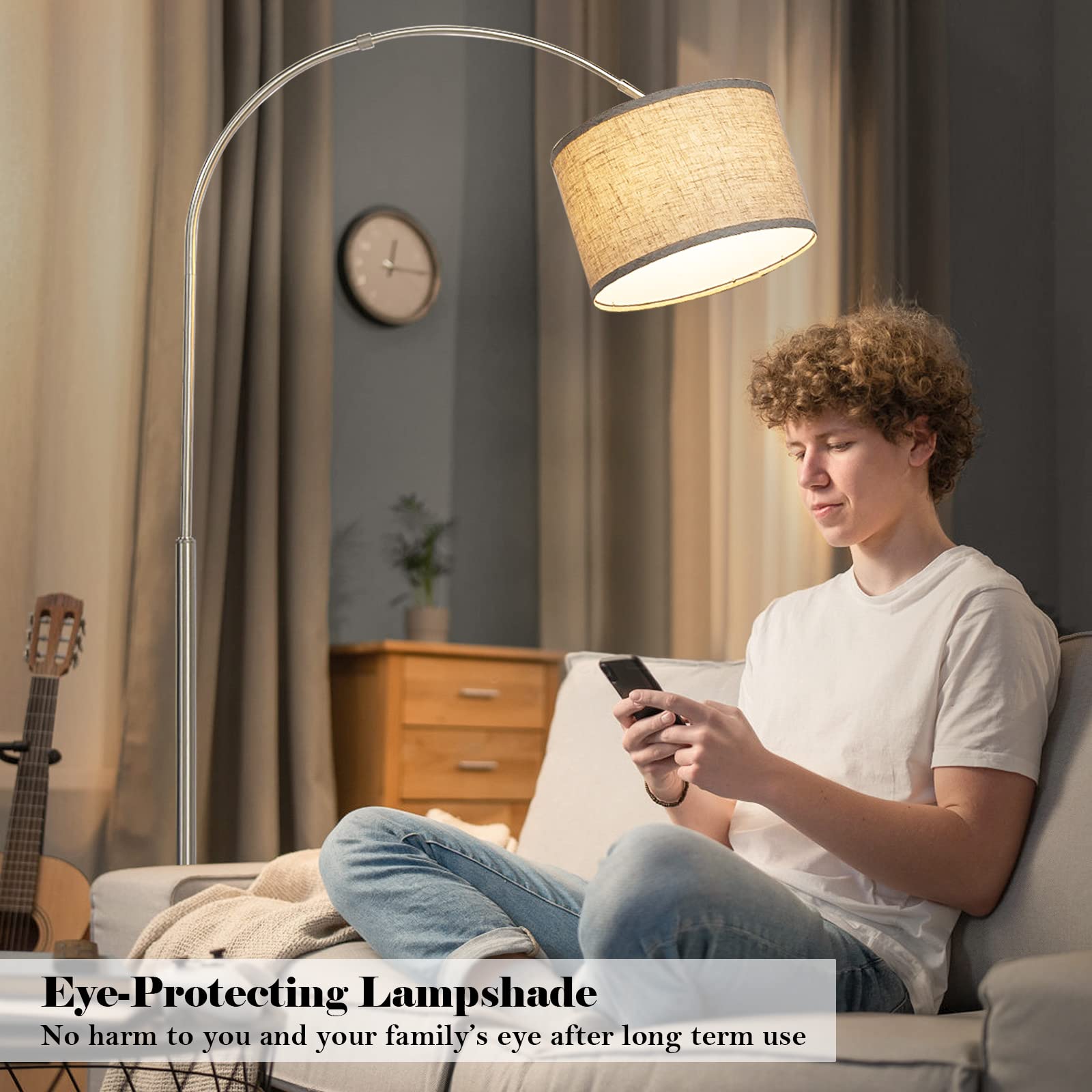 Arc Floor Lamp, Modern Floor Lamp For Living Room With Adjustable Head, Tall Pole Lamp With On/Off Pedal Switch, Over Couch Arch