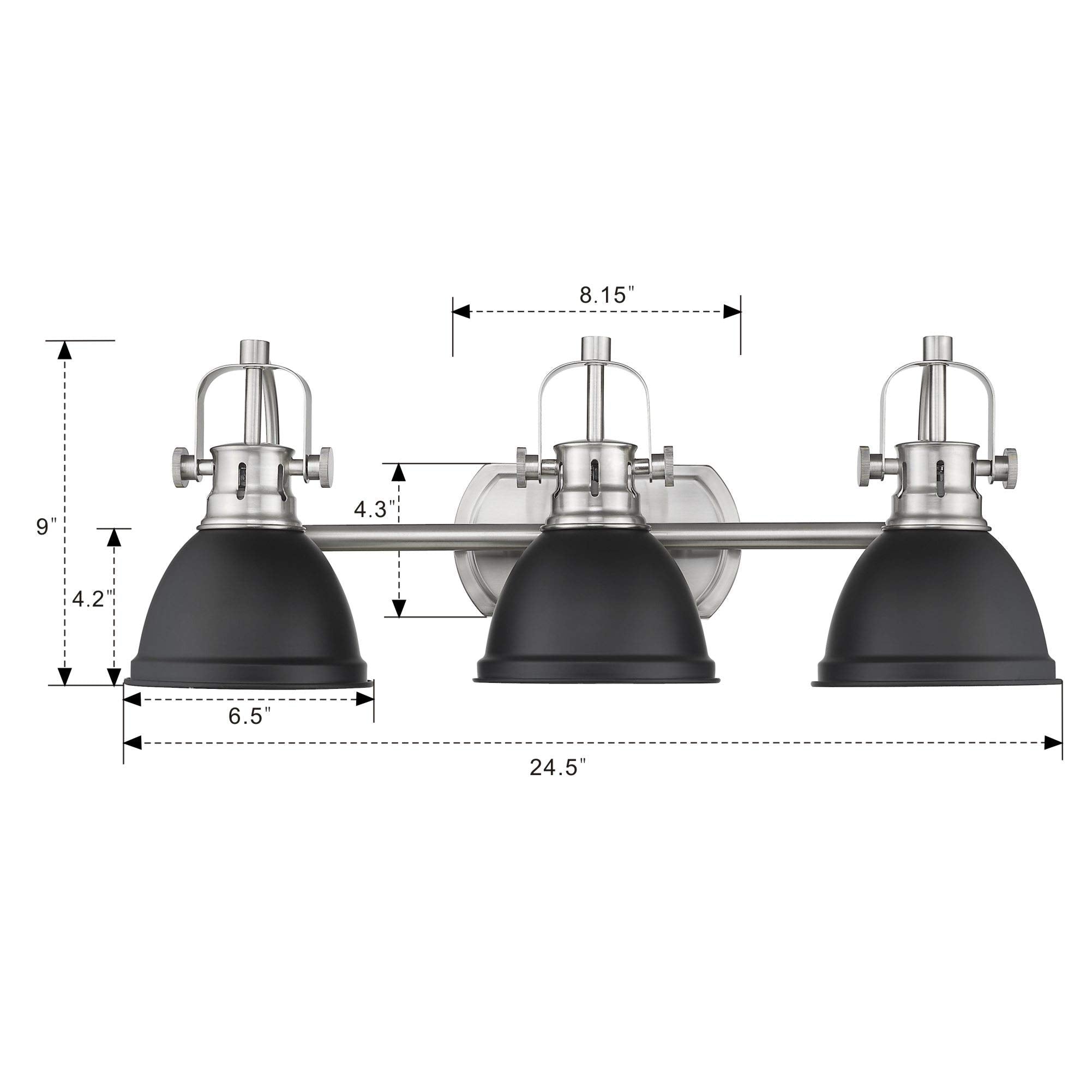 Emliviar 3-Light Bathroom Vanity Light Fixture, Black Metal Shade, Model 4054H-A
