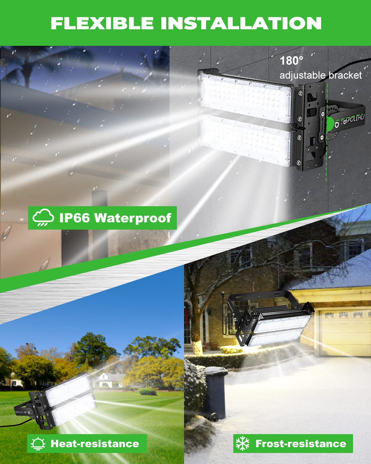 Spolehli 600W Led Stadium Flood Lights 16000Lm, Ip66 Waterproof, 6500K Daylight White