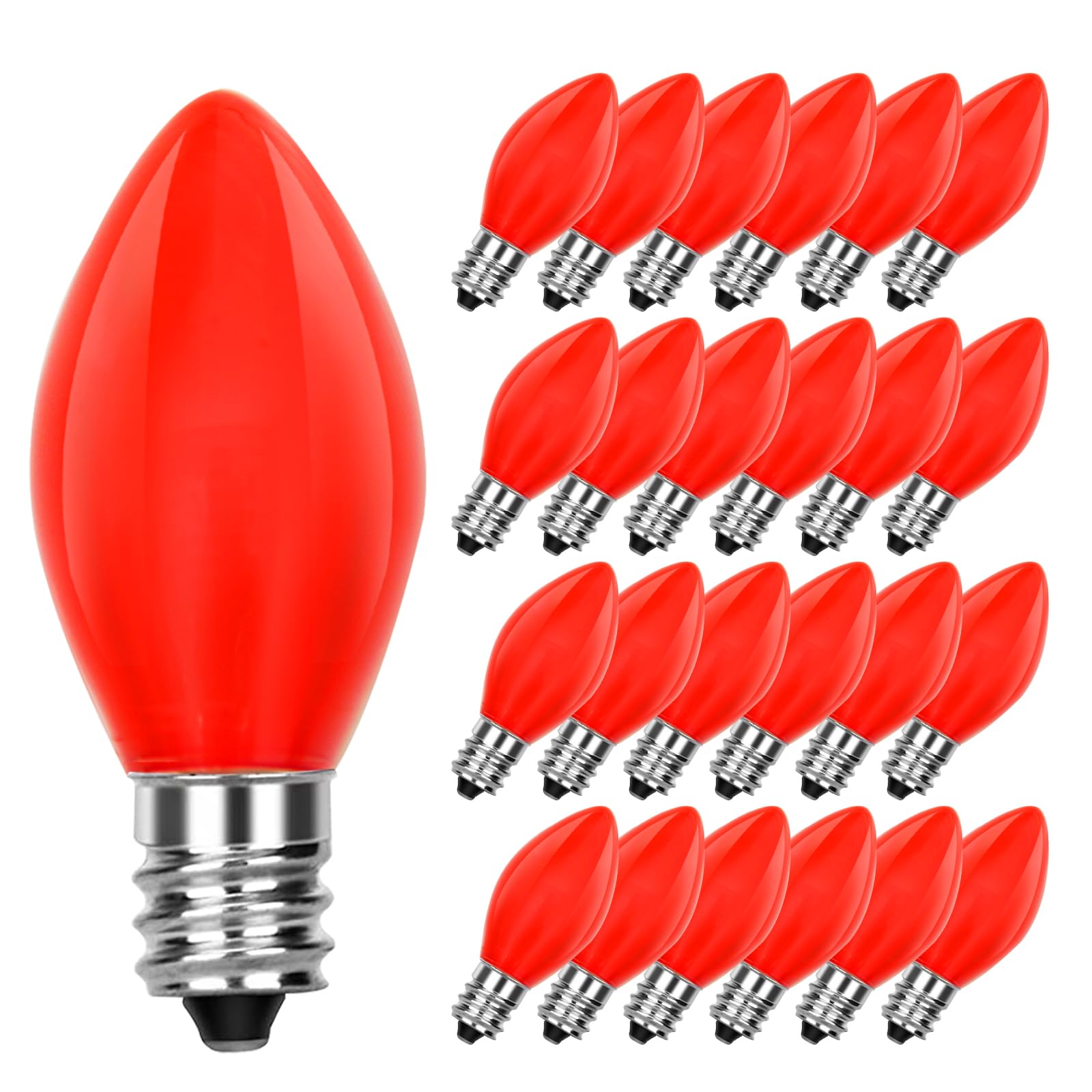 25 Pack C7 Red Replacement Bulbs, Christmas Light Bulbs Vintage Ceramic Opaque Red Bulbs For Indoor Outdoor Decoration Christmas