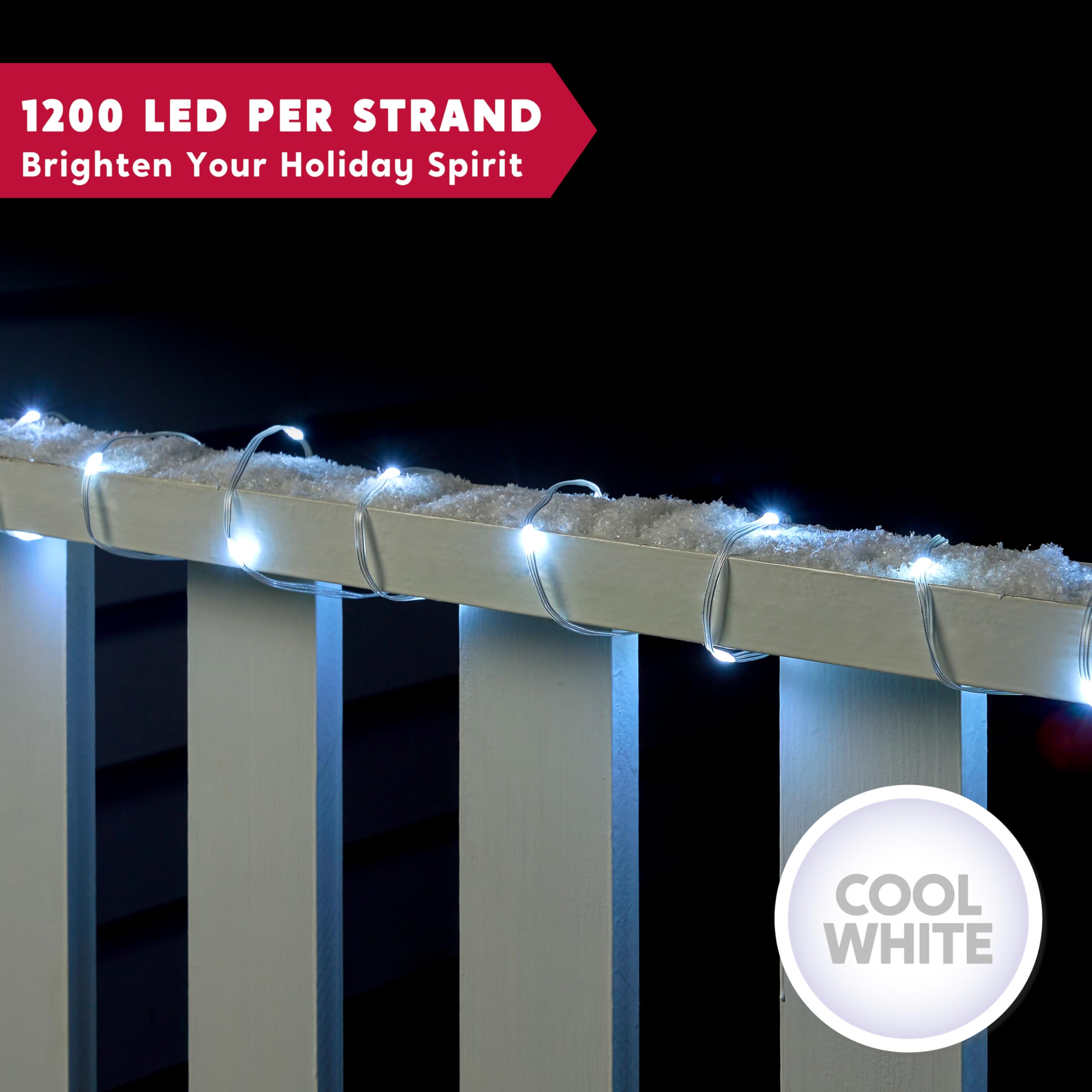 Joiedomi 1200 LED Christmas String Lights, 394FT Cool White, 8 Modes Timer, Plug-in with Reel, Model GP-SW290DC0209-IP44