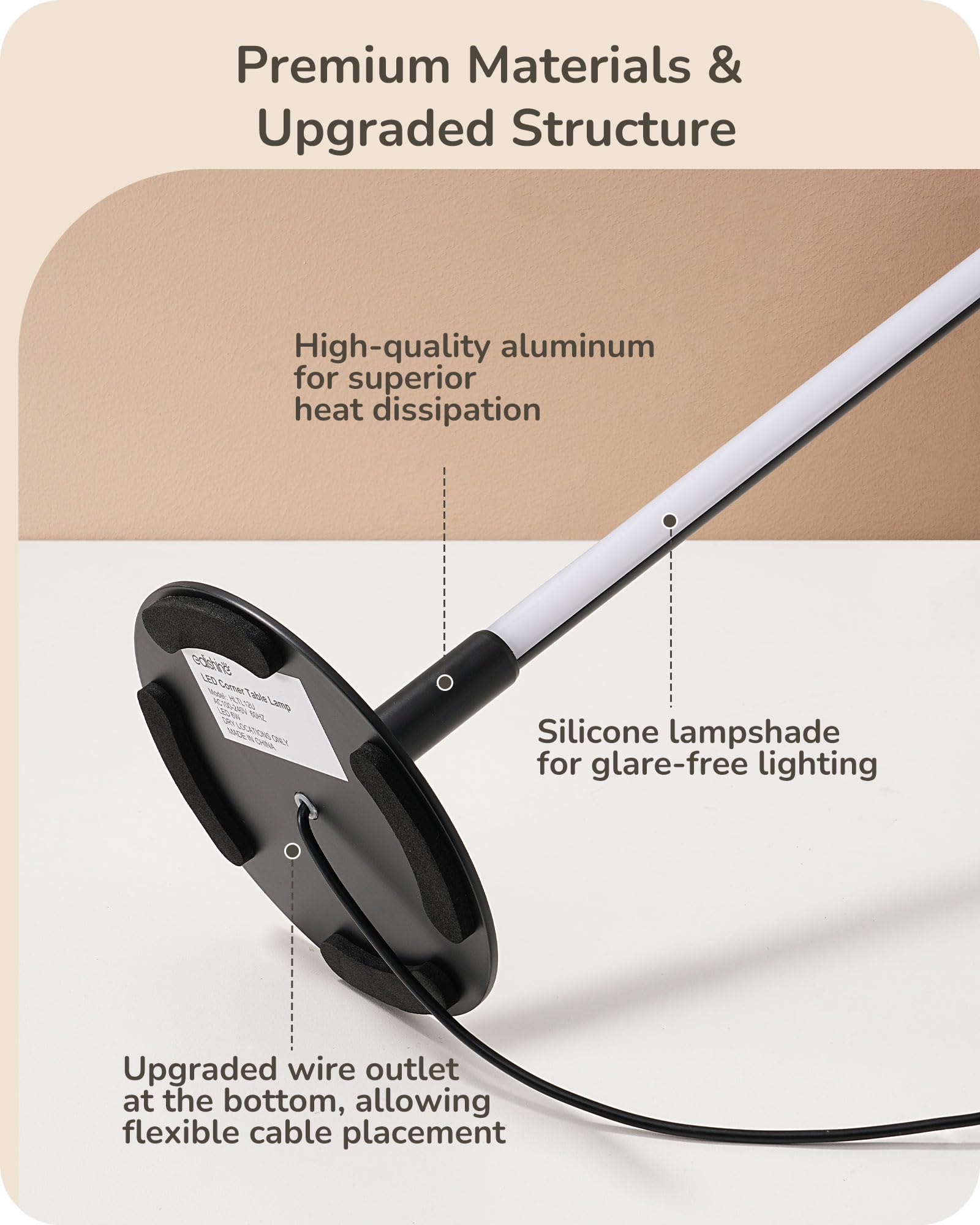 EDISHINE LED Table Lamp, Minimalist Design, 3 Dimmable Color Temperatures, Black Aluminum Finish, 6W