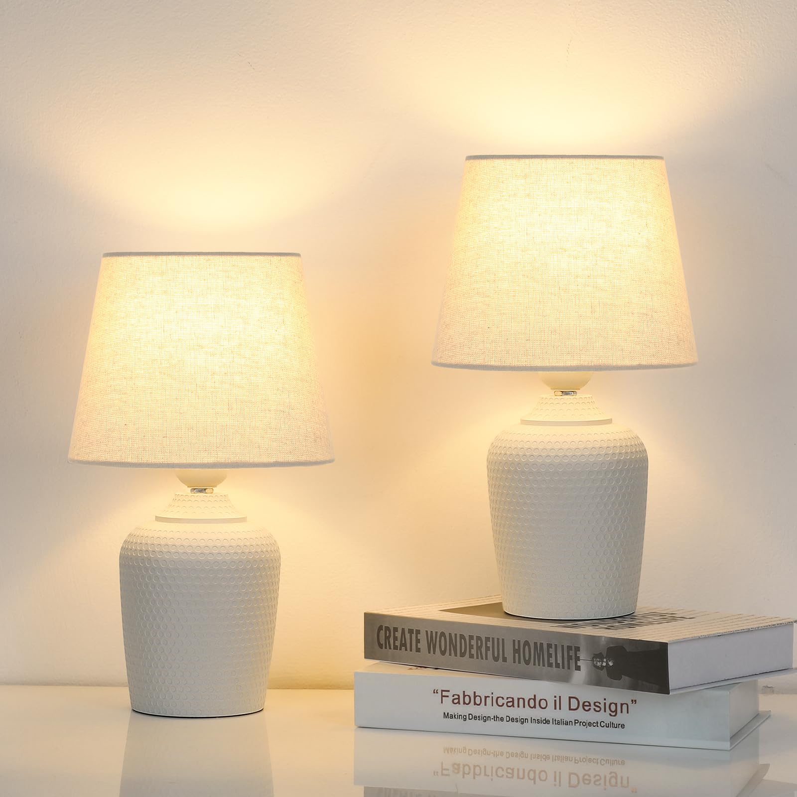 Sucolite Small Table Lamps Set of 2, Bedside Nightstand Lamps for Bedroom Kid? Room, Cute Desk Lamps with Studded Texture Base f