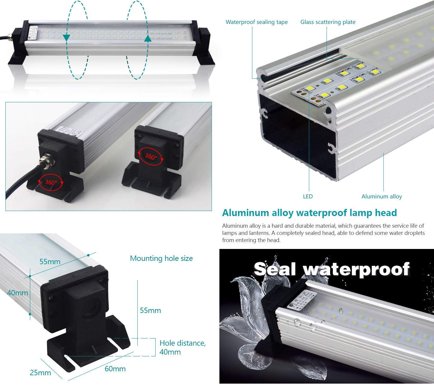 Led Industrial Machine Tube Light, Ip66 Waterproof Explosionproof Work Lamp 37.8" 30W For Cnc Internal, 110V To 220V Universal