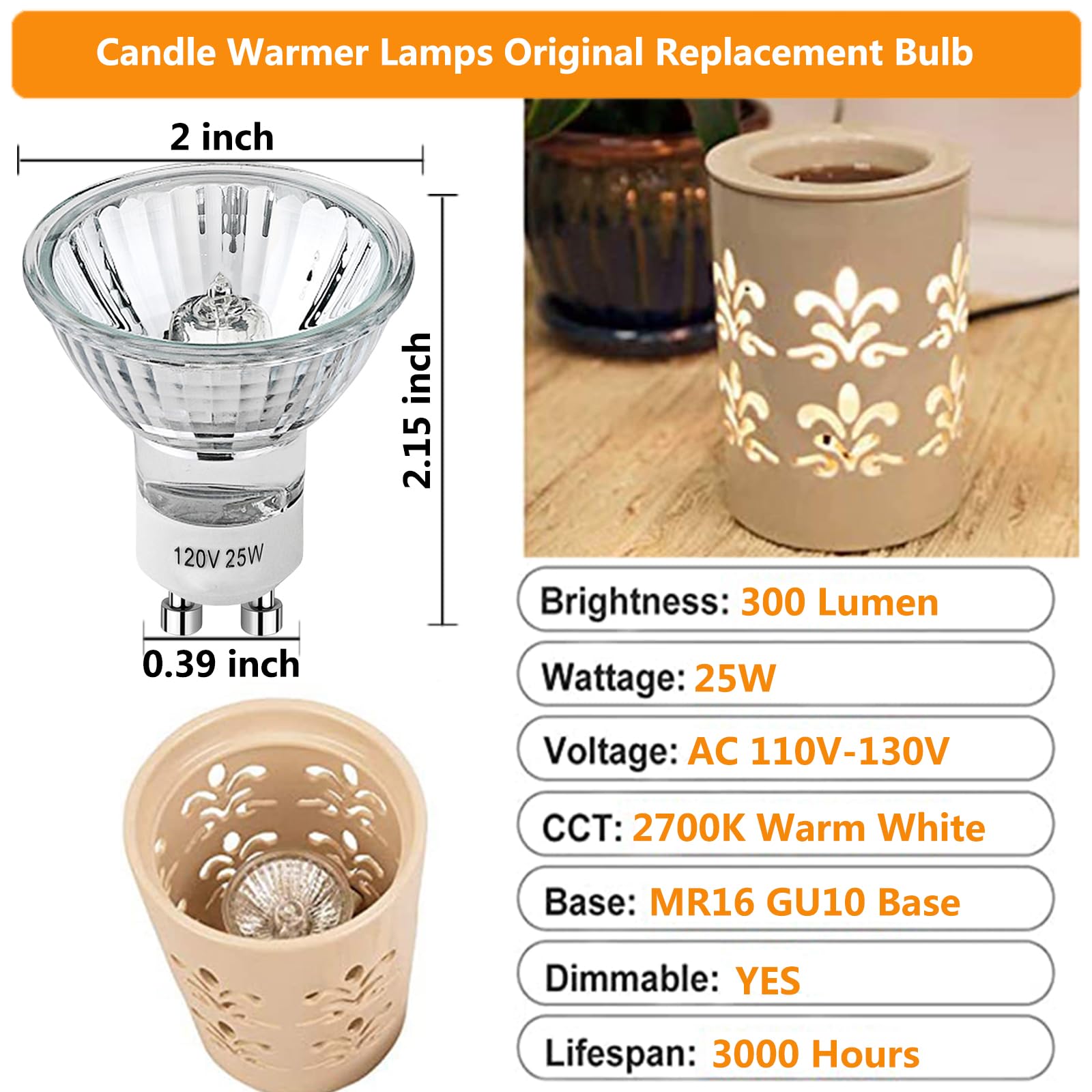 Halogen Bulbs 25 Watt Gu10 120V Np5 Replacement Bulbs For Candle Warmer,Scent Wax Burner, Fragrance Melt, Warming Bulb,Jdr Dimma
