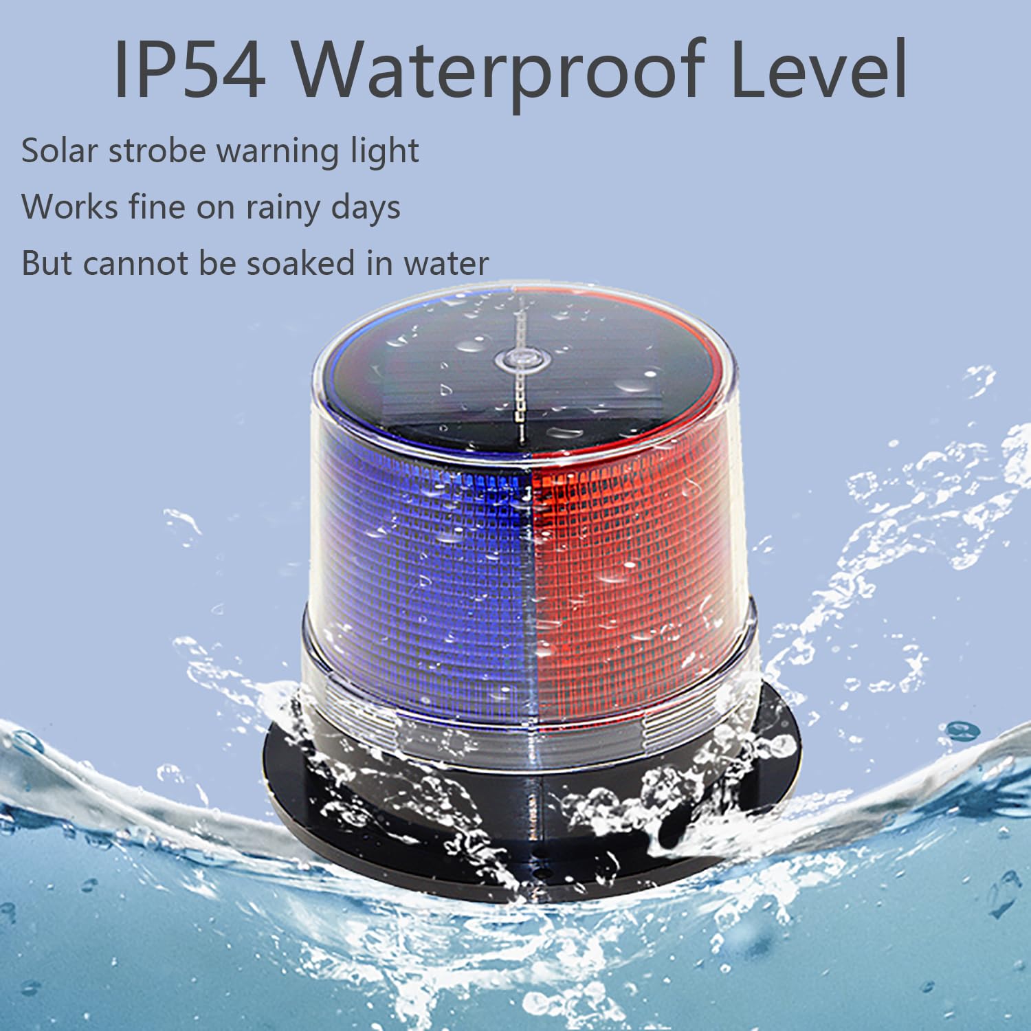 RISOON Solar Strobe Warning Light - Waterproof Ceiling Light with Strong Magnetic Base, New Red+Blue, Model AL for Construction & Traffic