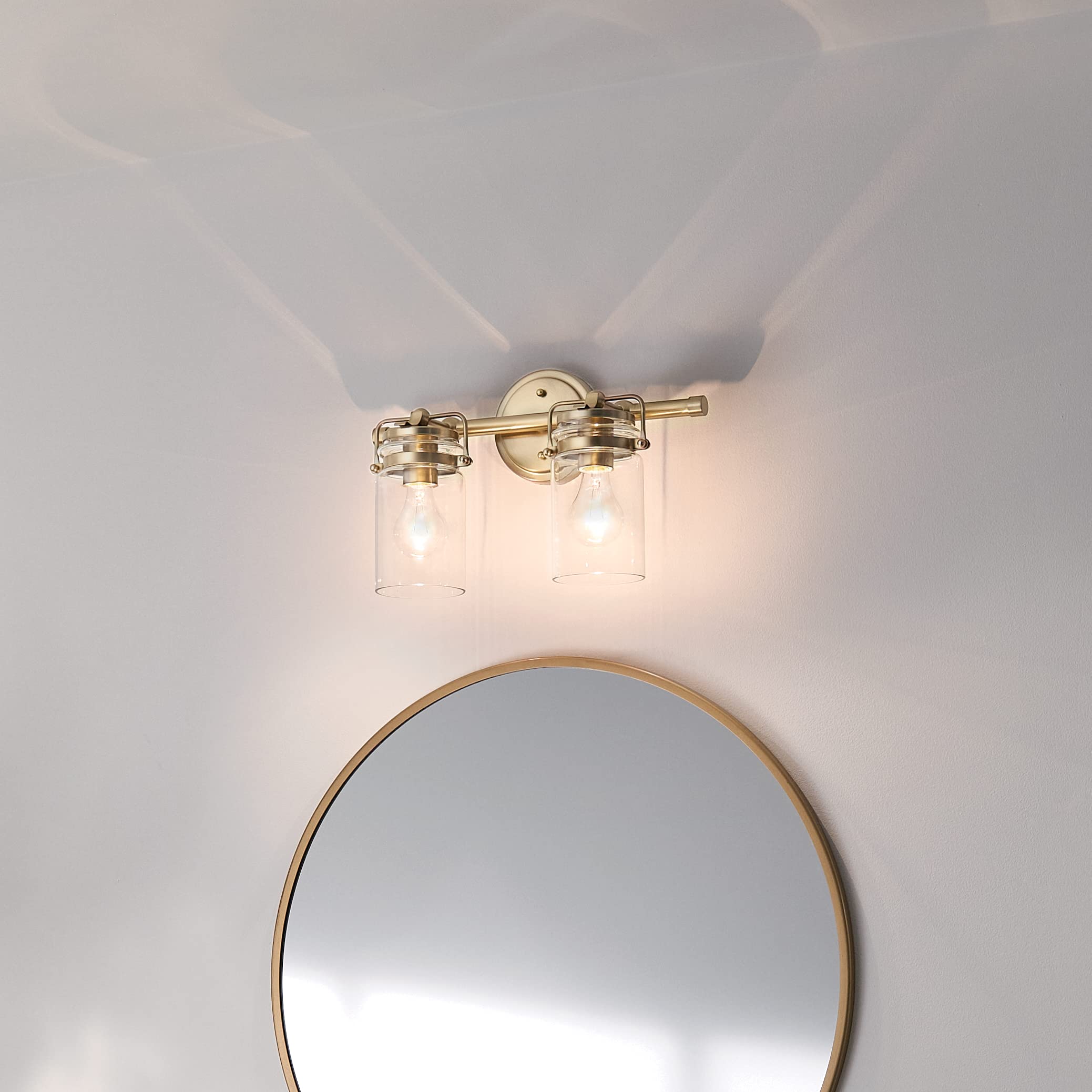 Kichler Brinley 2 Light Vanity Light In Champagne Bronze With Clear Glass For Bathroom And Powder Room, (15.75'' W X 10.25'' H),