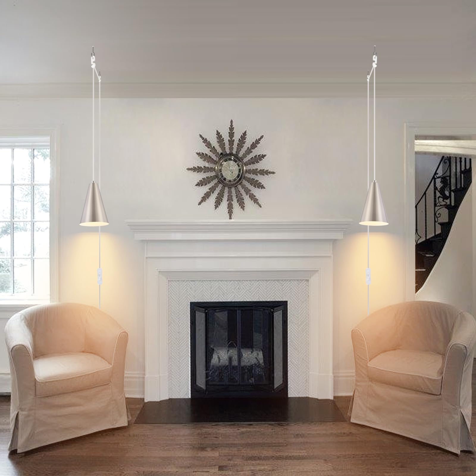 Dijiahua Brushed Nickel Plug In Pendant Light, Modern Mini Chandelier For Kitchen & Bedroom