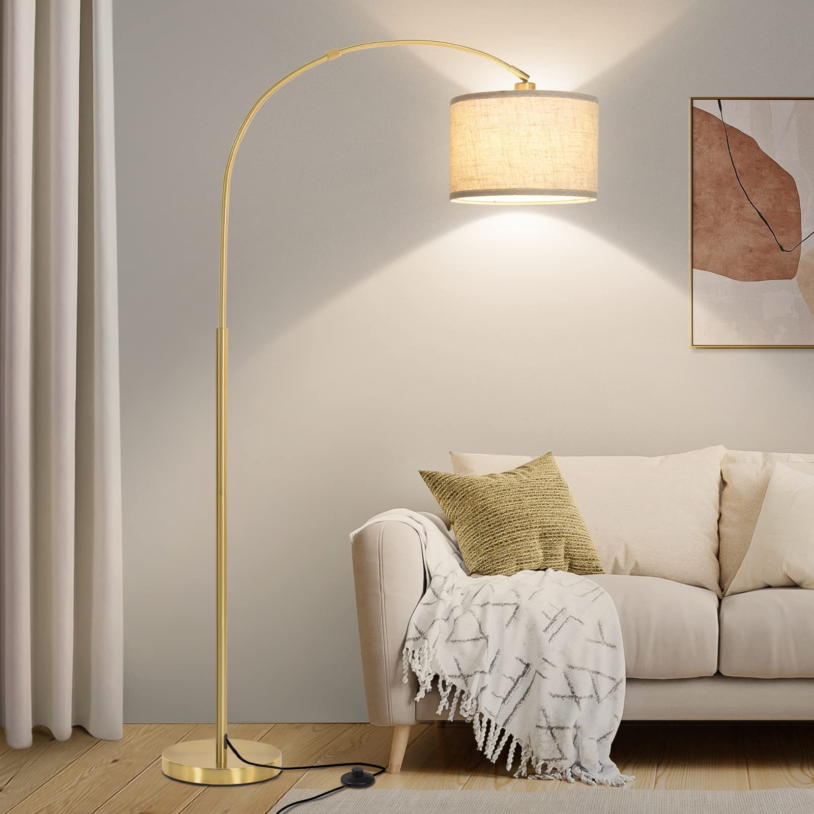 Seaside Village Gold Arc Floor Lamp, Adjustable Drum Shade, Modern Design, Model 13046, Perfect for Living Room, Bedroom, Office
