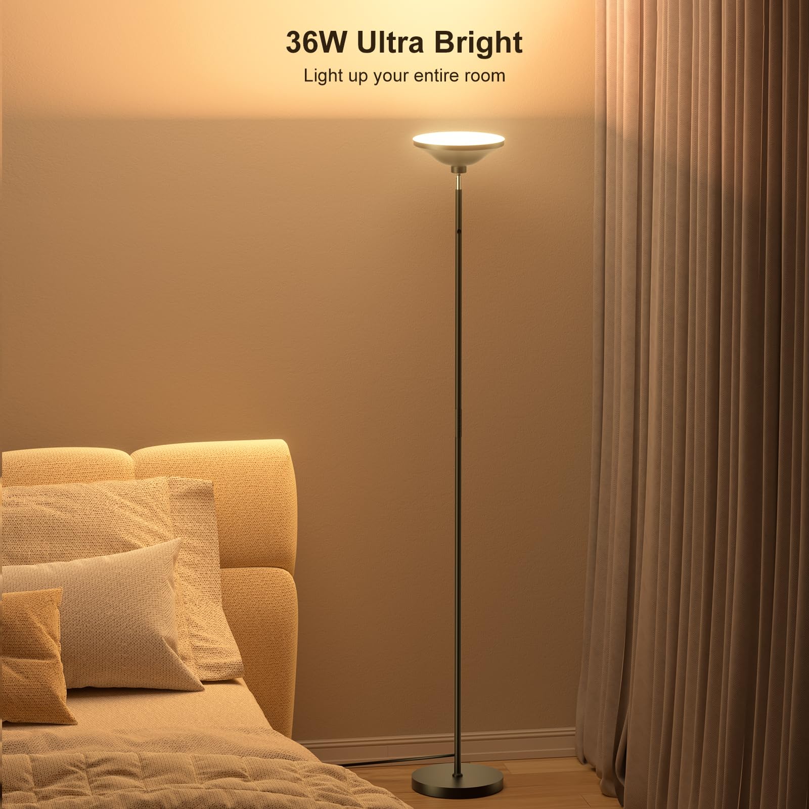 Fulsunt 36W Bright Floor Lamps For Living Room, 2 In 1 Led Torchiere Floor Lamps, Standing Lamp For Bedroom, Tall Floor Lamp For