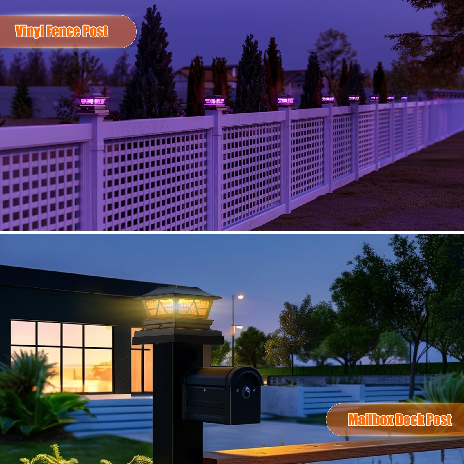Viewsun Solar Post Lights, Waterproof RGB Color Changing, 8 Pack, Black, for 4x4 5x5 6x6 Vinyl/Wooden Fence, Model VV-LT111