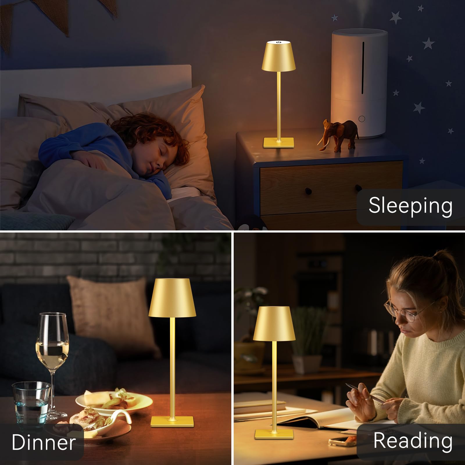 Yogaret 4 Pack Gold Rechargeable Led Cordless Table Lamps,Cordless Lamp With 6000Mah Battery Operated,Wireless Lamp For Restaura