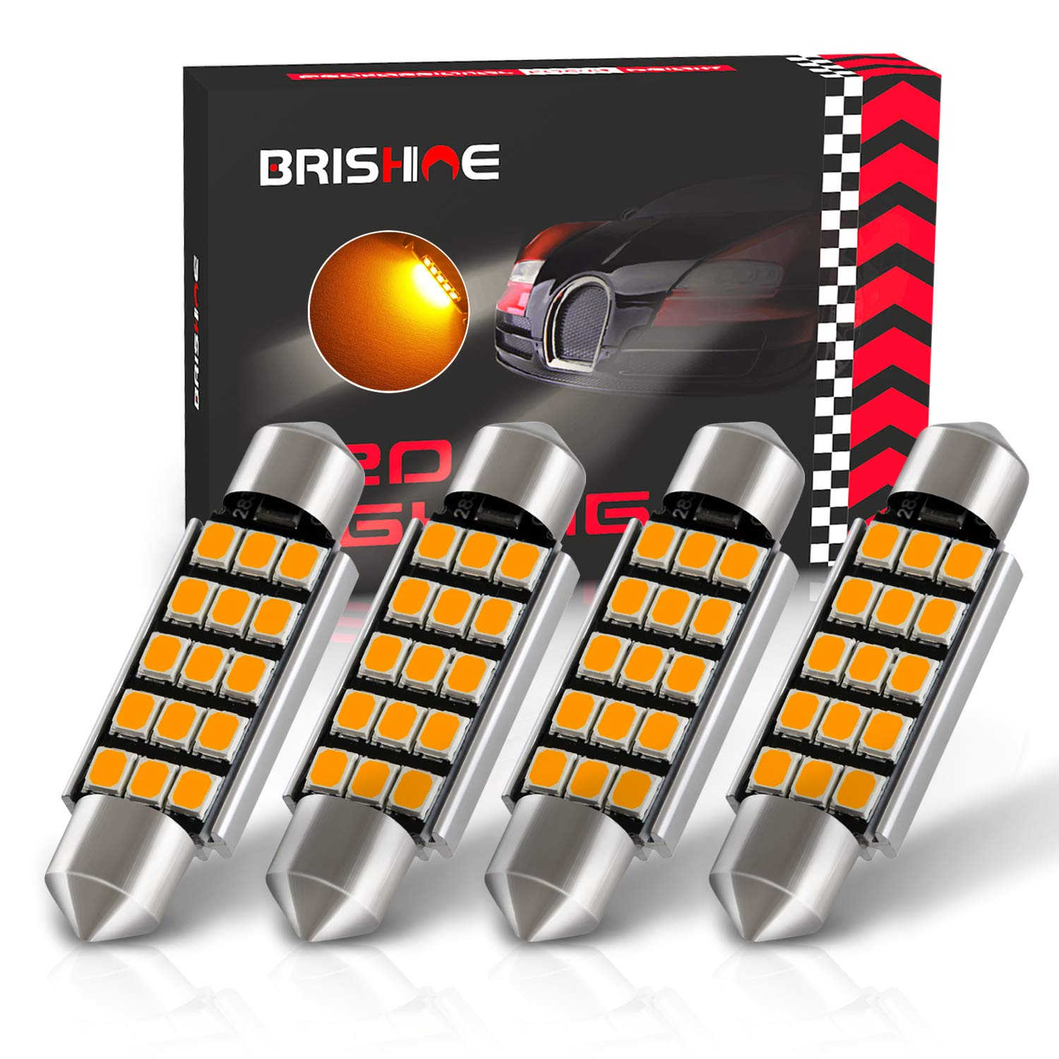 Brishine 578 211-2 Led Bulbs, Super Bright Amber Yellow 2835 Chipsets Canbus Error Free 41Mm 42 Mm 1.72    Festoon 212-2 569 Led