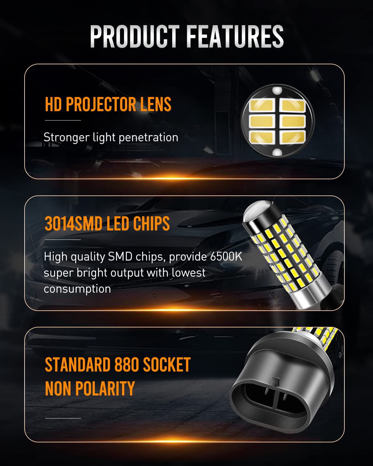 LUYED 880 LED Fog Lights Bulb 400% Brightness 886 890 892 893 LED Bulb with Projector for DRL or Fog Lights,Xenon White,Pack of