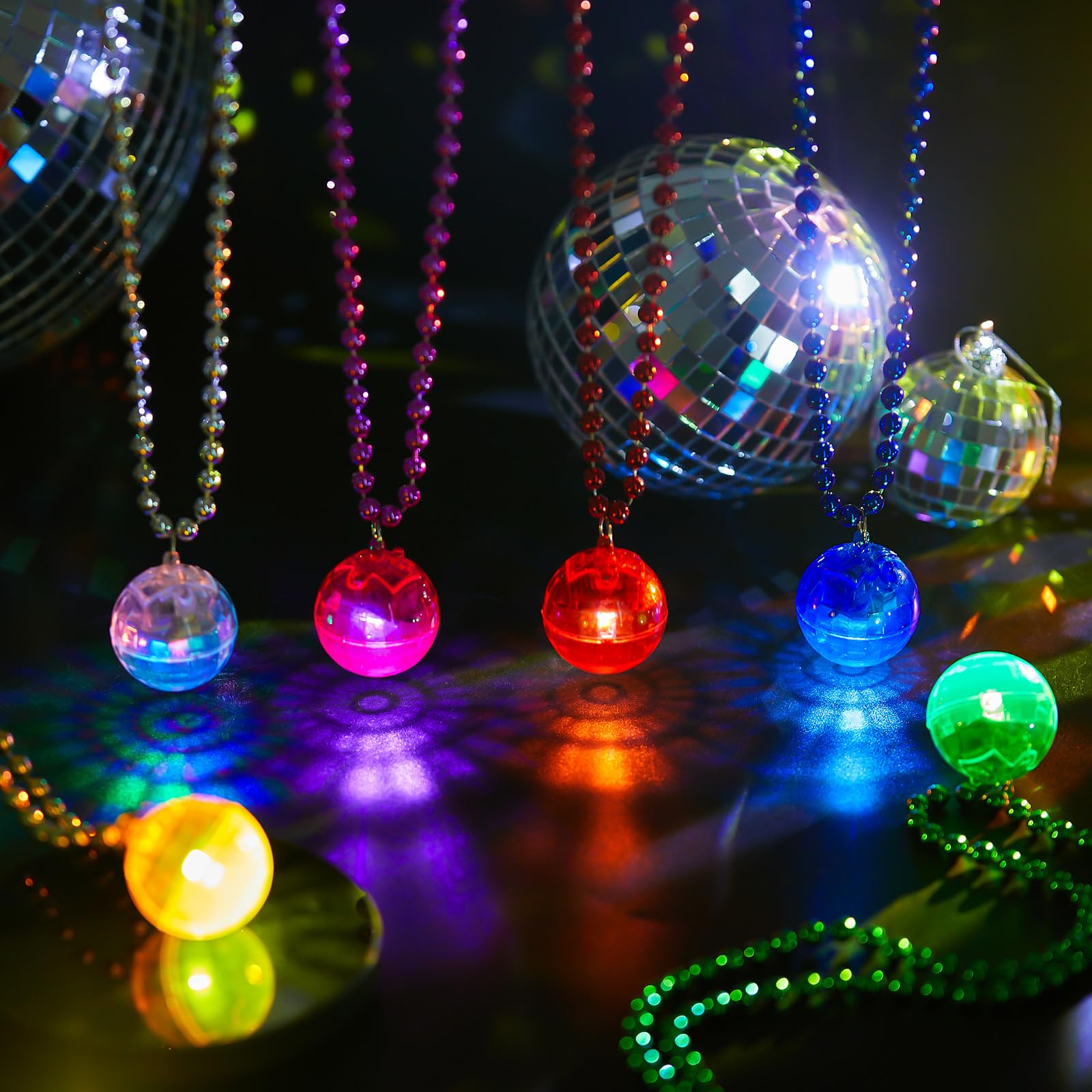 Henoyso 6 Pcs LED Disco Ball Necklaces Light up Necklaces 70s Party Decorations Accessories Women Disco Ball Costume Party Favor