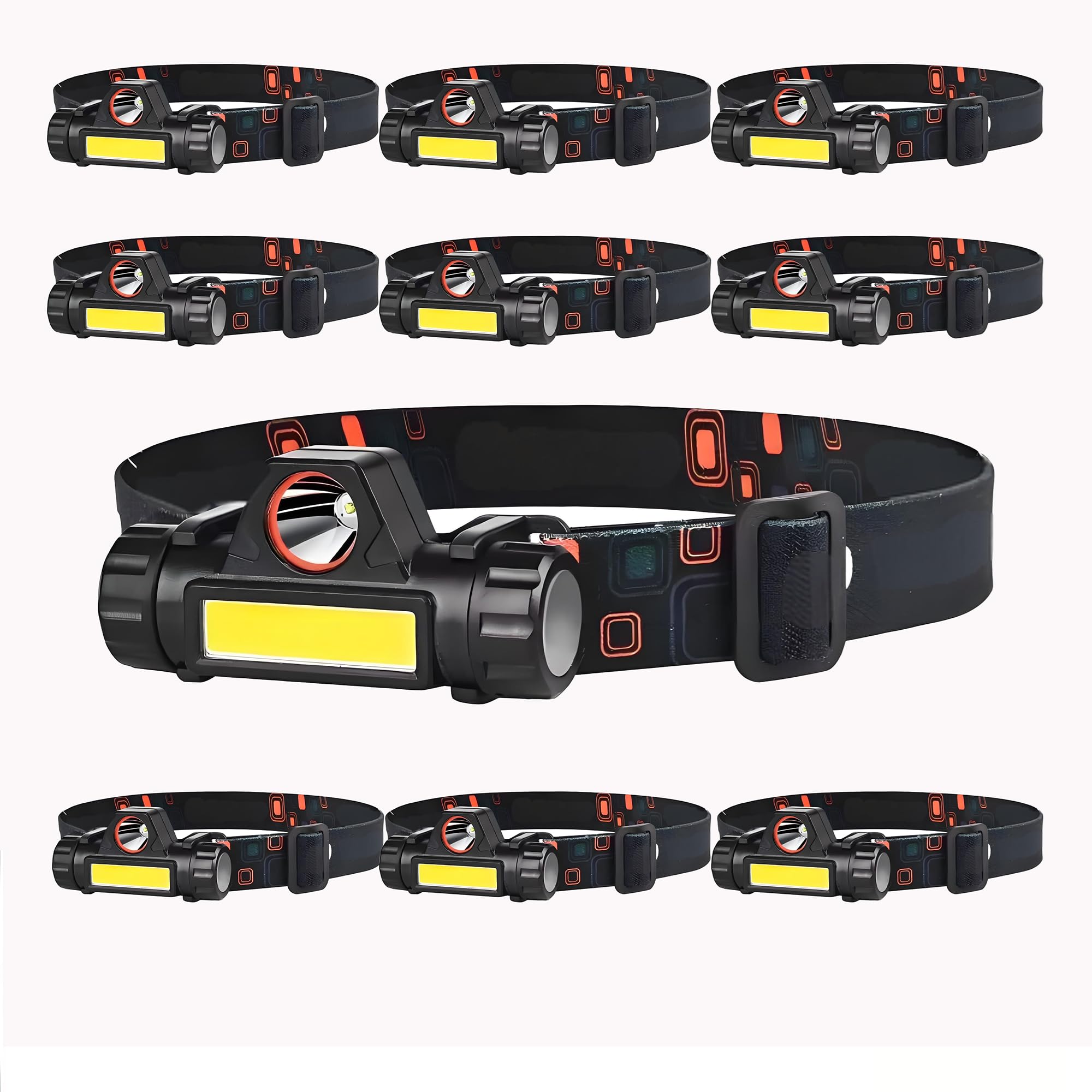 Darlur 10 Pack Rechargeable Headlamp Flashlight 2 Mode Spotlight&Floodlight,Easy to use,Outdoor Camping Gear Hiking Fishing Runn
