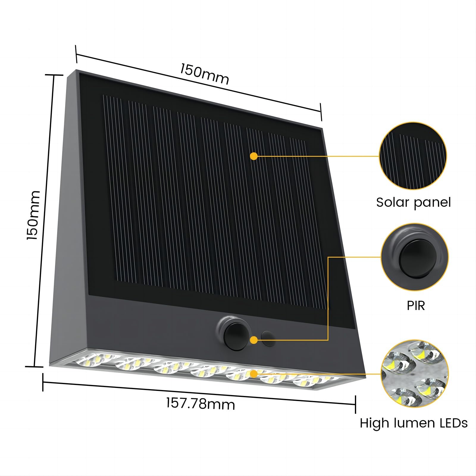SOTTLOT Solar Flood Lights 1000LM IP65 Waterproof Motion Sensor 4 Modes Dark Grey Model SWL-25