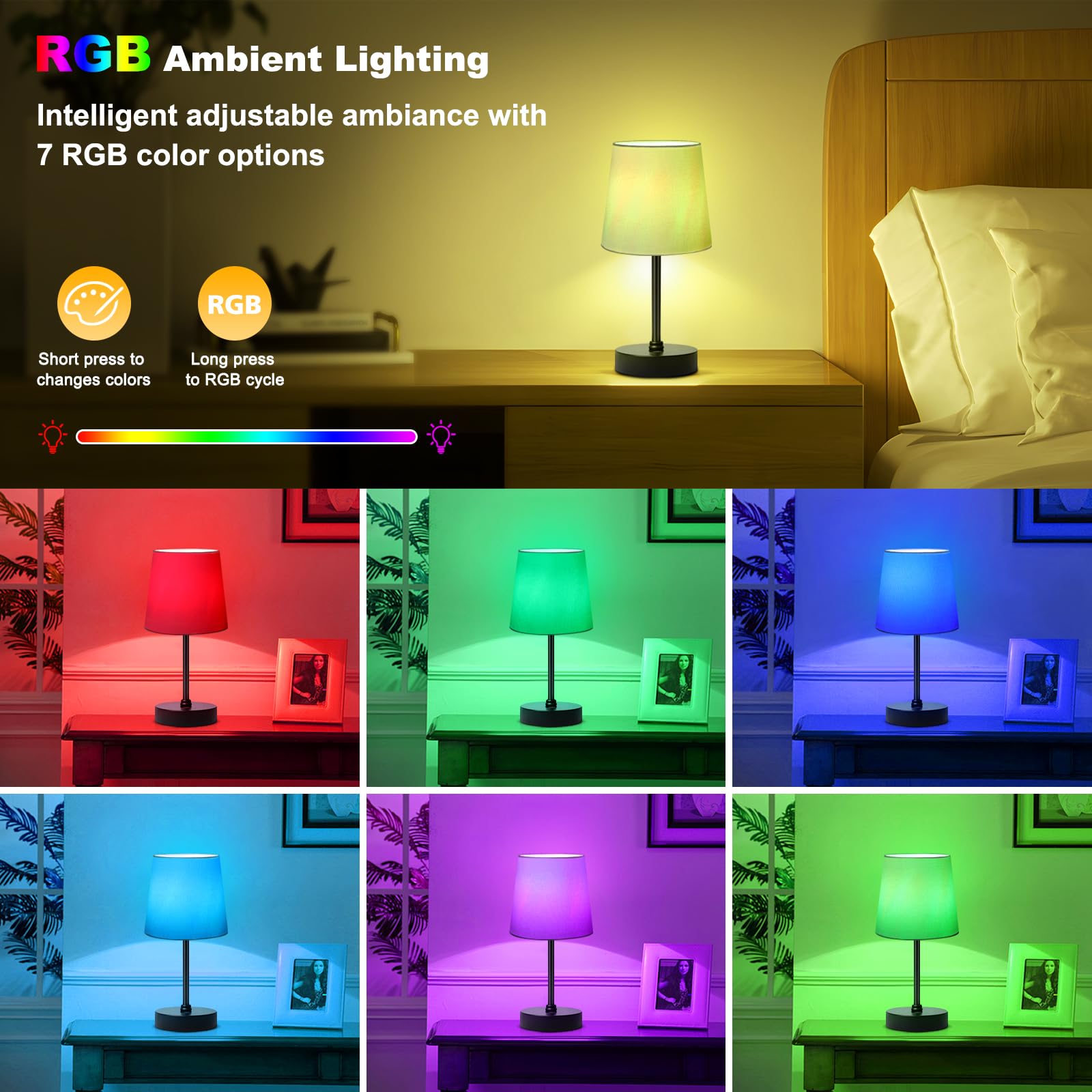 Wowag Cordless Table Lamp,5000Mah Rechargeable Battery Operated Desk Lamp,3Colors & 7 Rgb Stepless Dimmable, Portable Small Touc