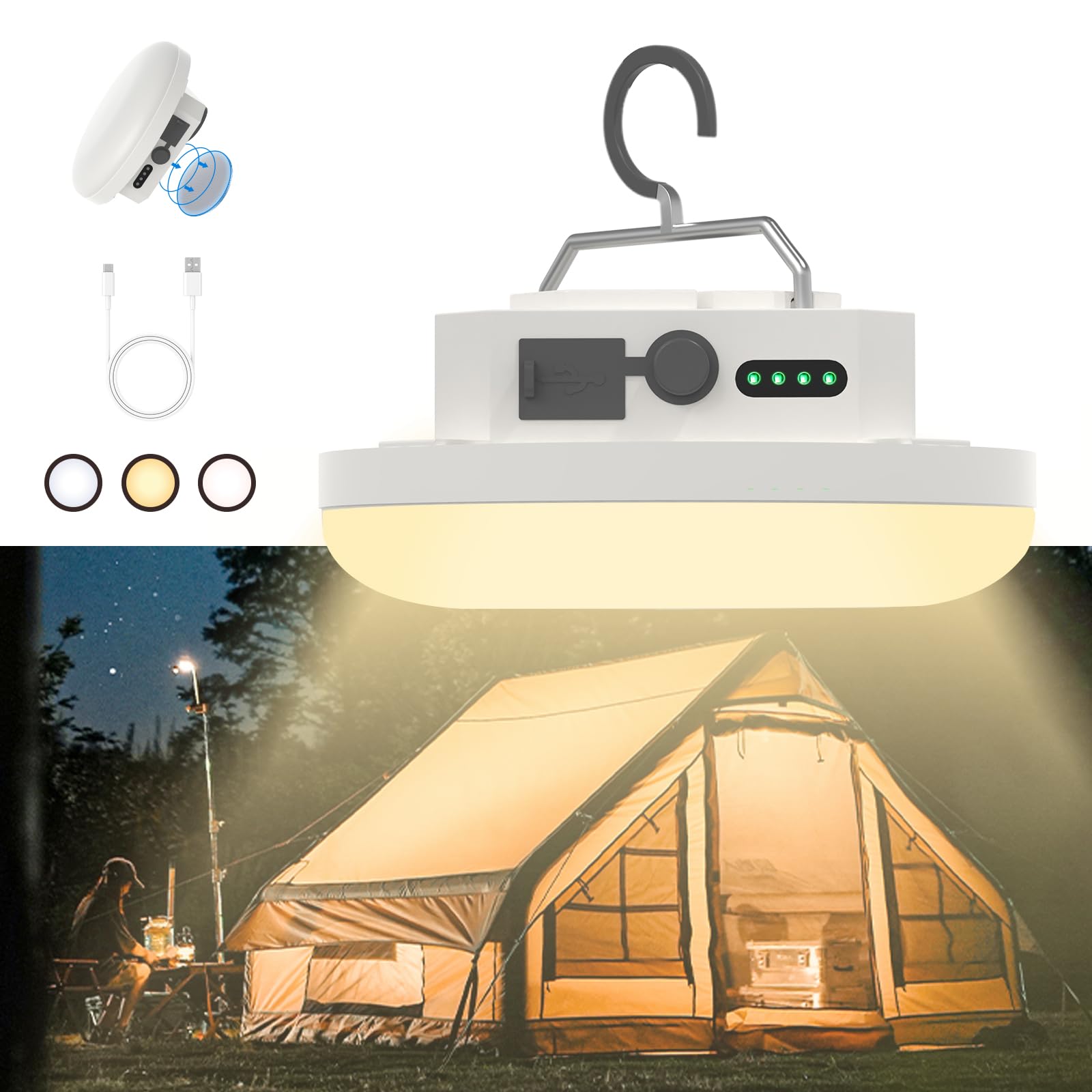 Hanging Camping Tent Light LED Rechargeable Portable Lantern Waterproof Outdoor Camp Lamp with Battery Power for Glamping Indoor
