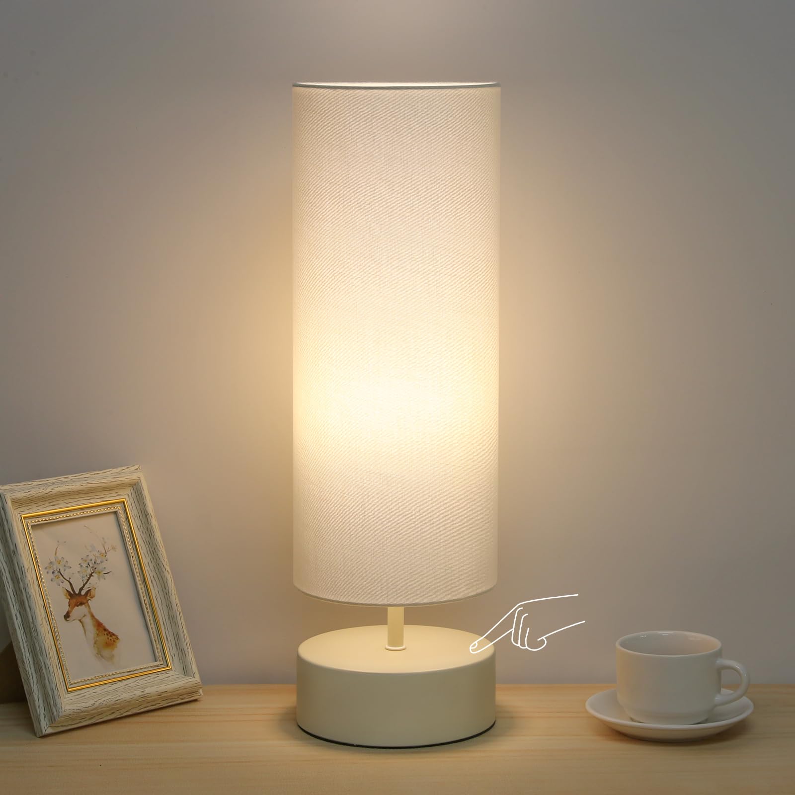 Touch Control Table Lamp, 3 Way Dimmable Bedside Table Lamp with Cream Base, Simple Nightstand Lamp with Beige Shade, Modern Nig