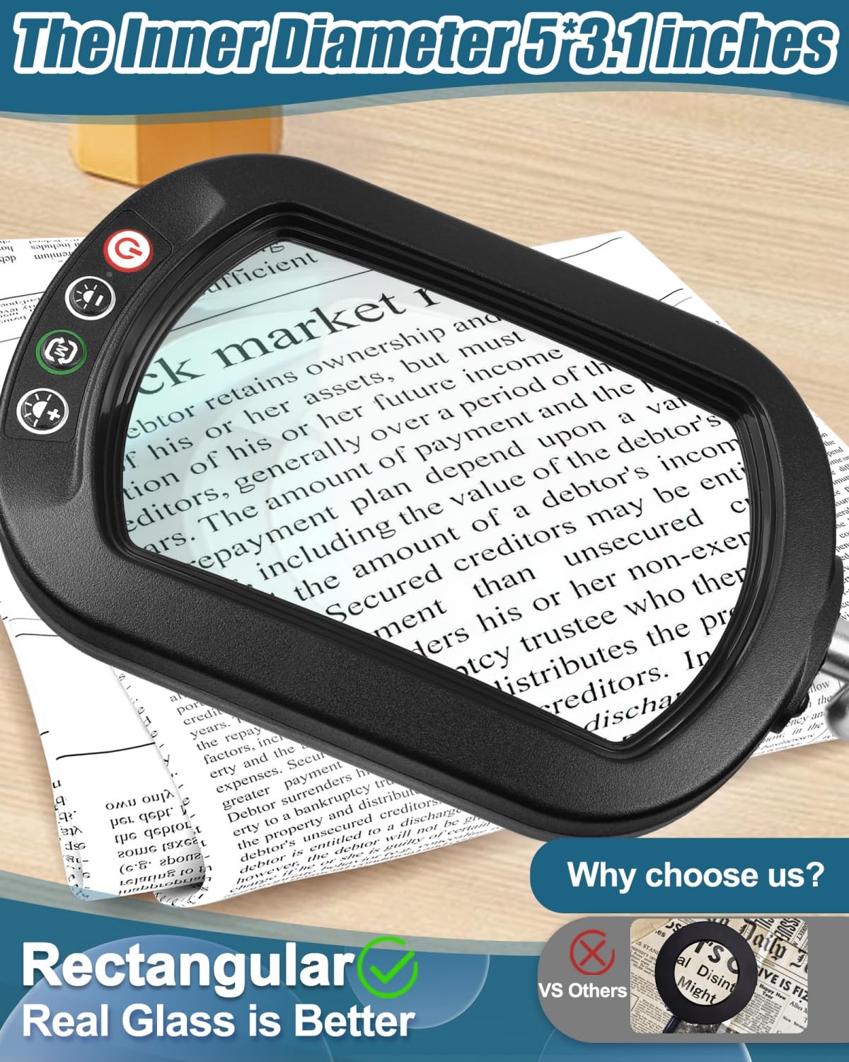 10X Rectangle Magnifying Glass With Light And Stand, 2*16 Inch Swivel Arm Led Lighted Clamp Desk Lamp, 5 Color Modes Stepless Di