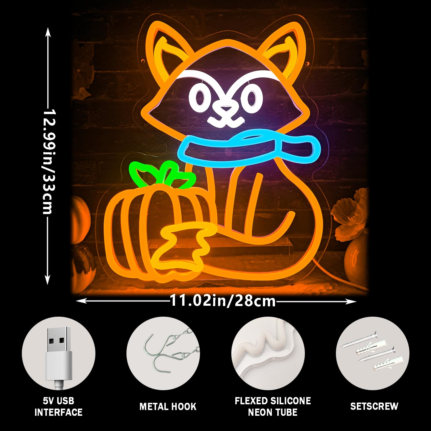 Fox Pumpkin Neon Sign Dimmable For Thanksgiving Neon Sign Led Fall Neon Light Sign Decoration Glowing Sign Usb Powered Wall Hanging Decoration For Thanksgiving Autumn Decor Present