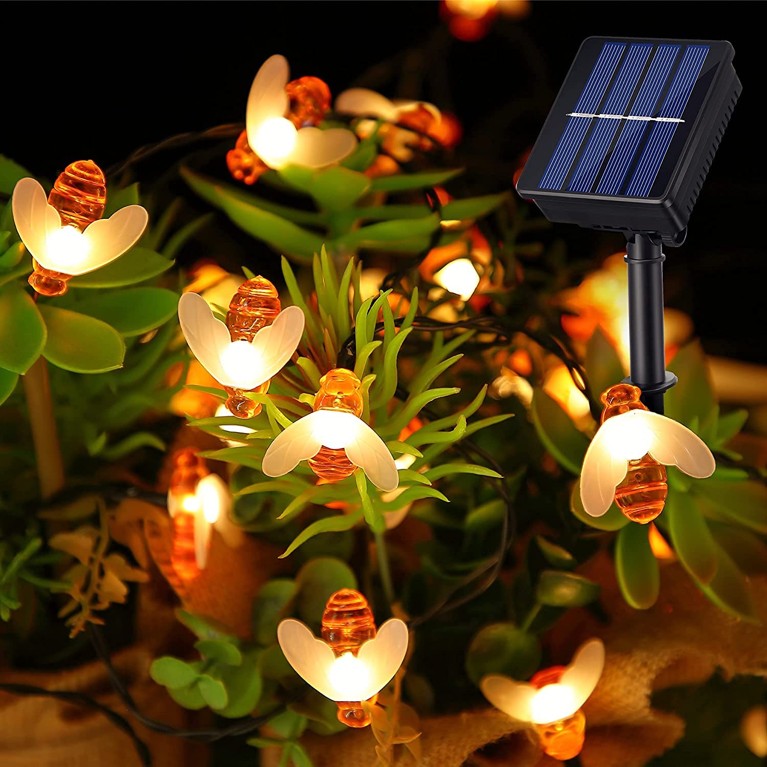 ITICdecor Solar Bee String Lights 50 LEDs, 8 Modes, Waterproof, Orange, 50L Bee Model SL-HBee-50L-US