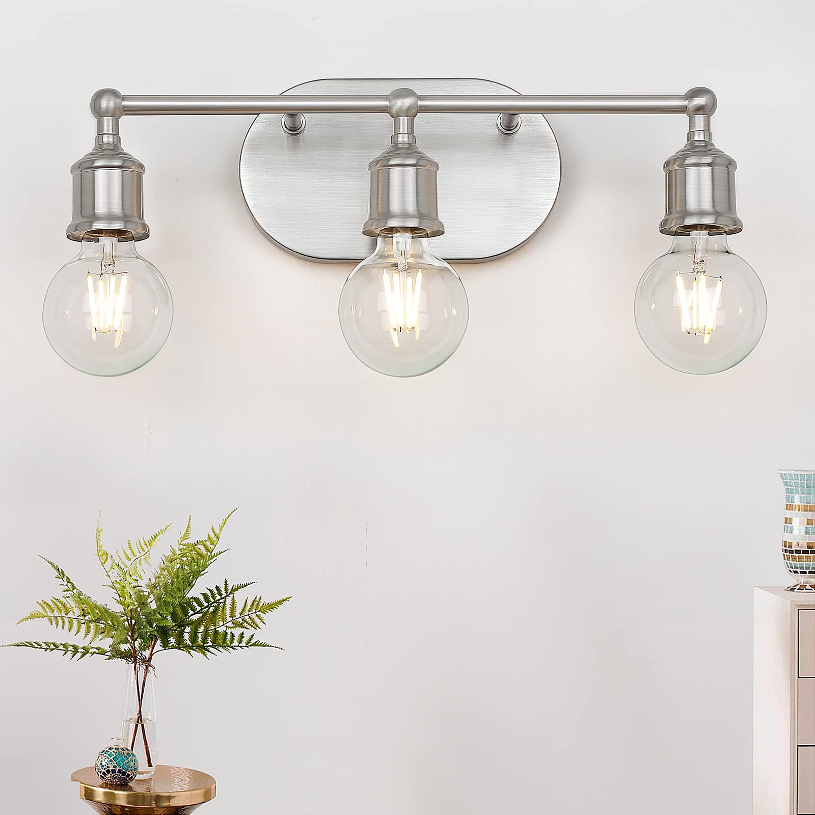 Maxvolador Bathroom Vanity Light, 3-Light Brushed Nickel Vanity Lighting Fixture, Modern Wall Sconce Lights, Wall Mount Over Mir