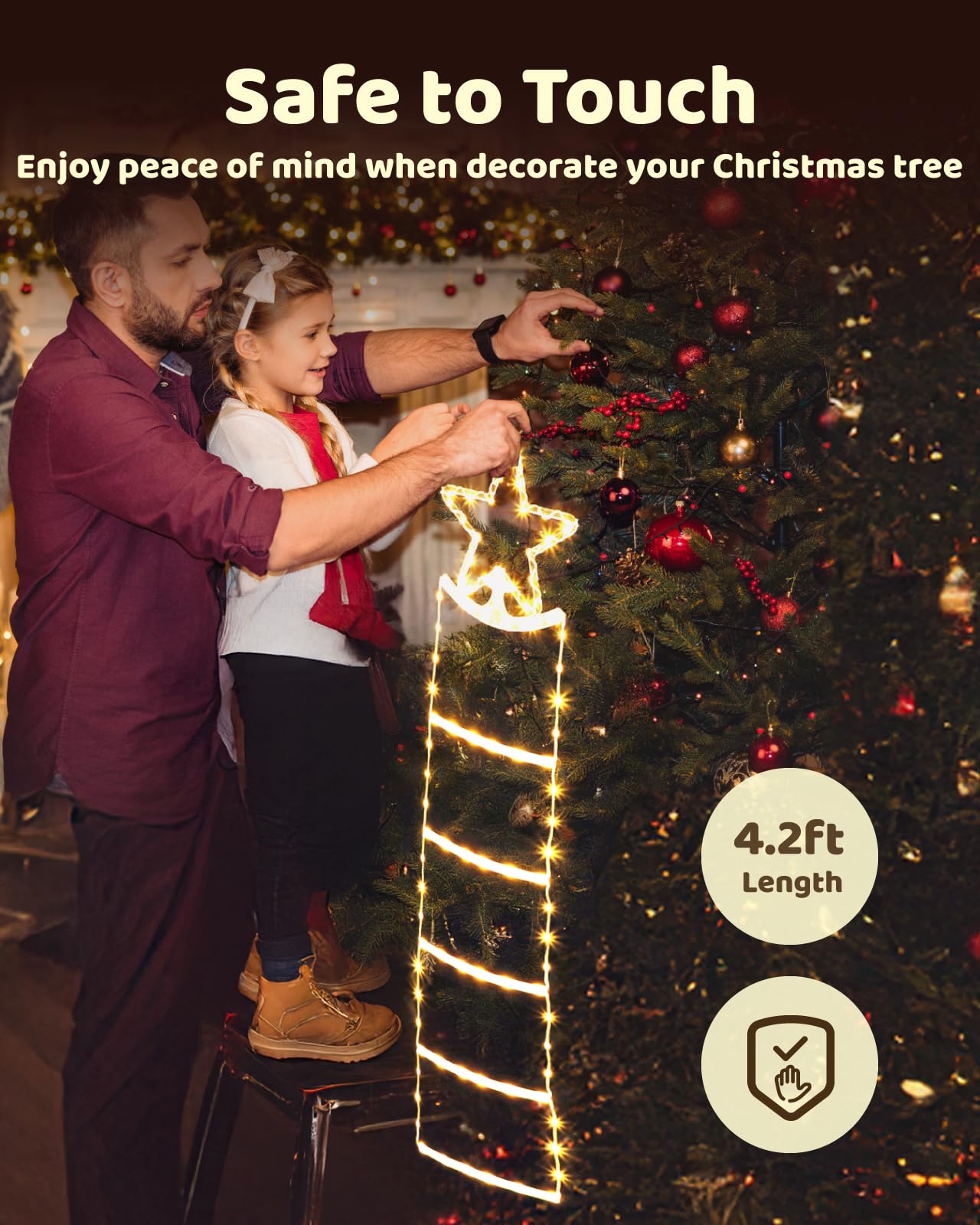 Gleamkid Led Christmas Ladder Lights - 4.2Ft Christmas Decorative Ladder Lights, Christmas Decorations Lights For Indoor Outdoor, Window, Garden, Home, Wall, Xmas Tree Decor