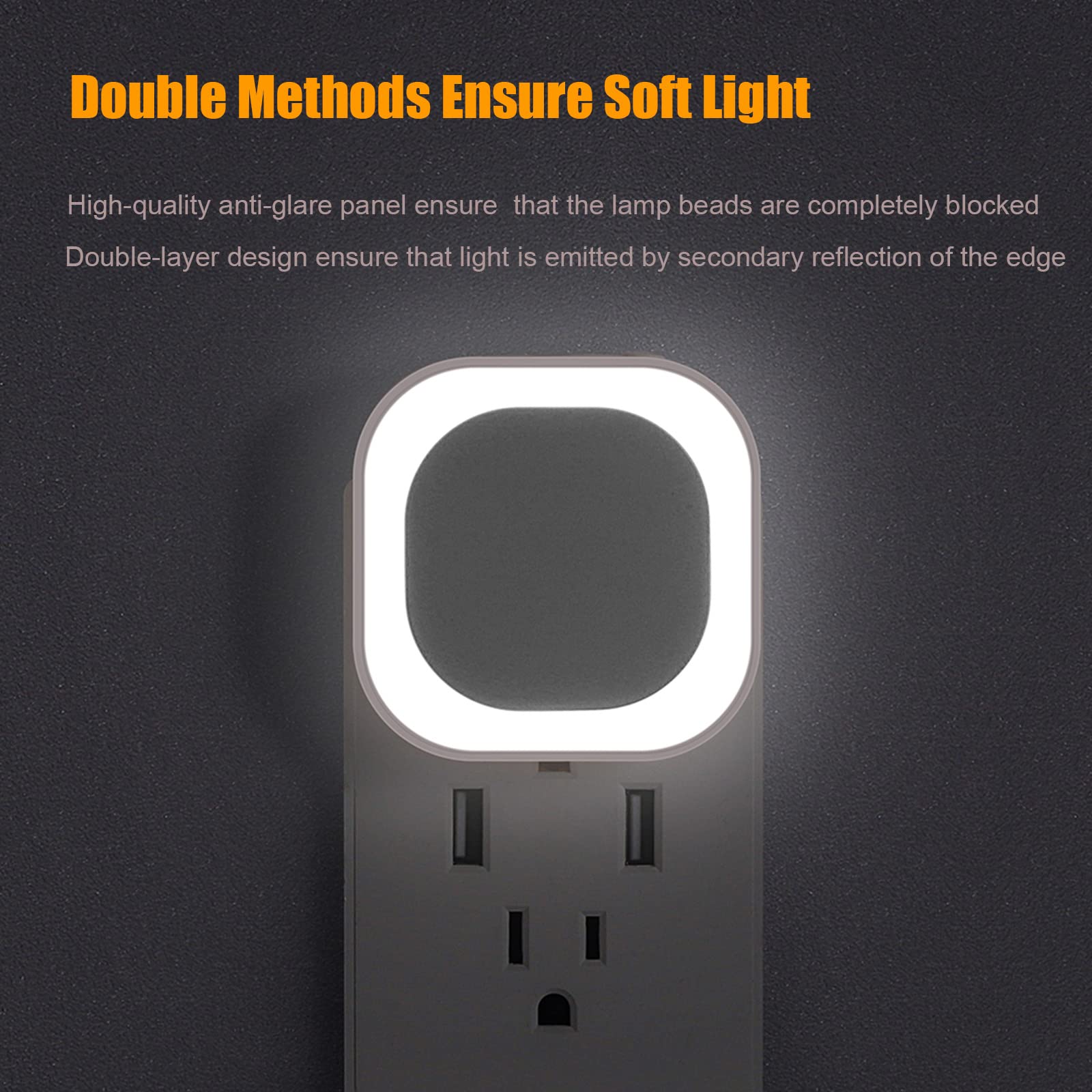 Yunlex 4 Pack Plug In Dimmable Night Light, Soft Night Light, Auto Dusk To Dawn Sensor, Day White Led Wall Night Light, Square N