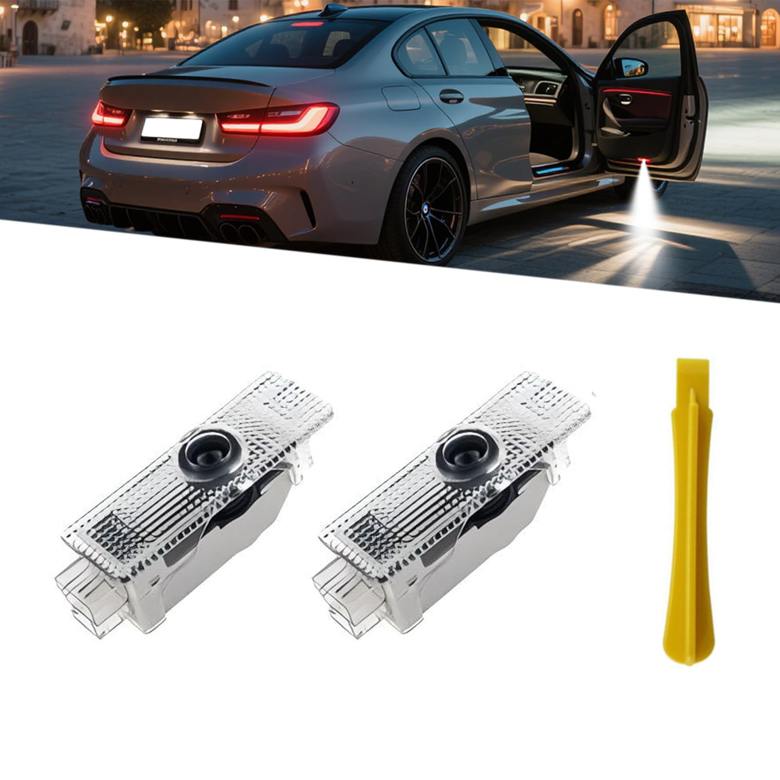 2pcs Car Door Lights Logo Projector LED Car Welcome Lights Dual Plug Puddle Light Compatible with 1/3/4/5/6/7/x1/x2/x3/x4/x5/x6/x7/M Series Accessories Automotive Door Light Replacements