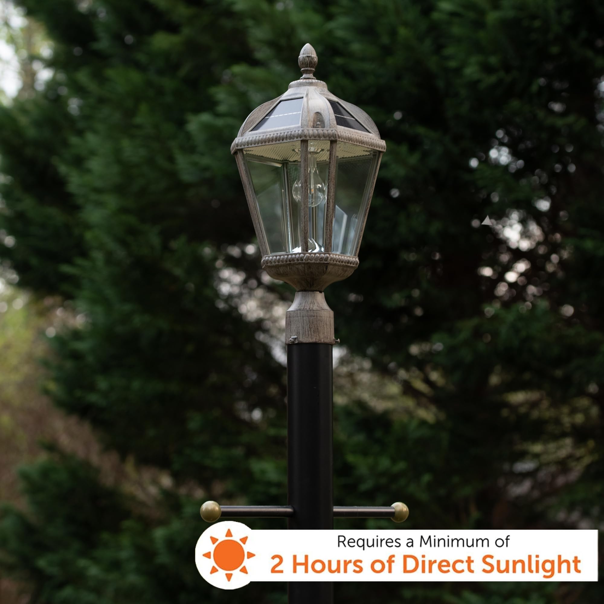 Gama Sonic Outdoor Solar Lamp Post Light, Weathered Bronze Finish Aluminum, Royal Bulb, Beveled Glass, 3-inch Fitter for Lamp Po