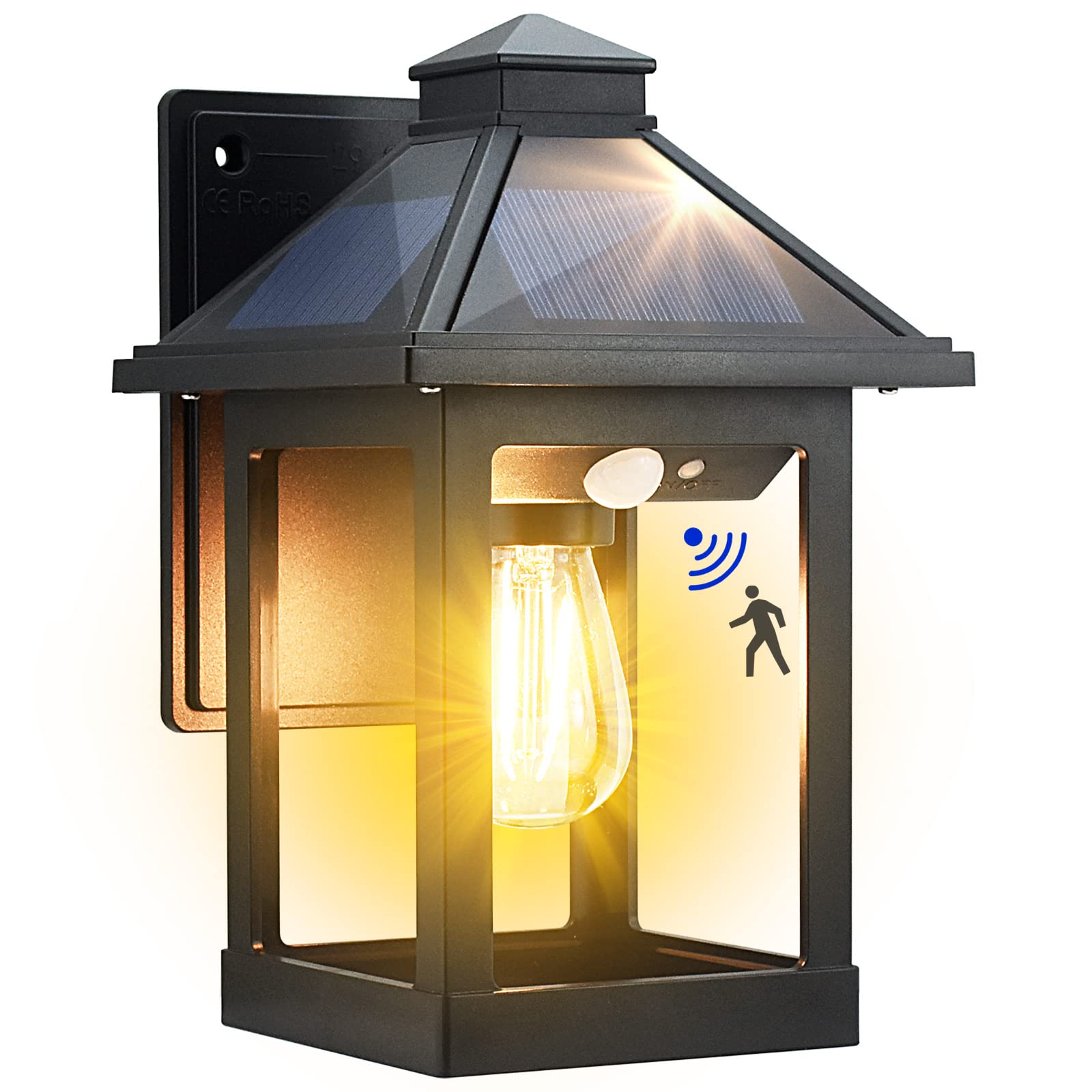 Kuniwa Solar Wall Light With Motion Sensor, 3 Modes, Waterproof Outdoor Sconce For Porch & Patio