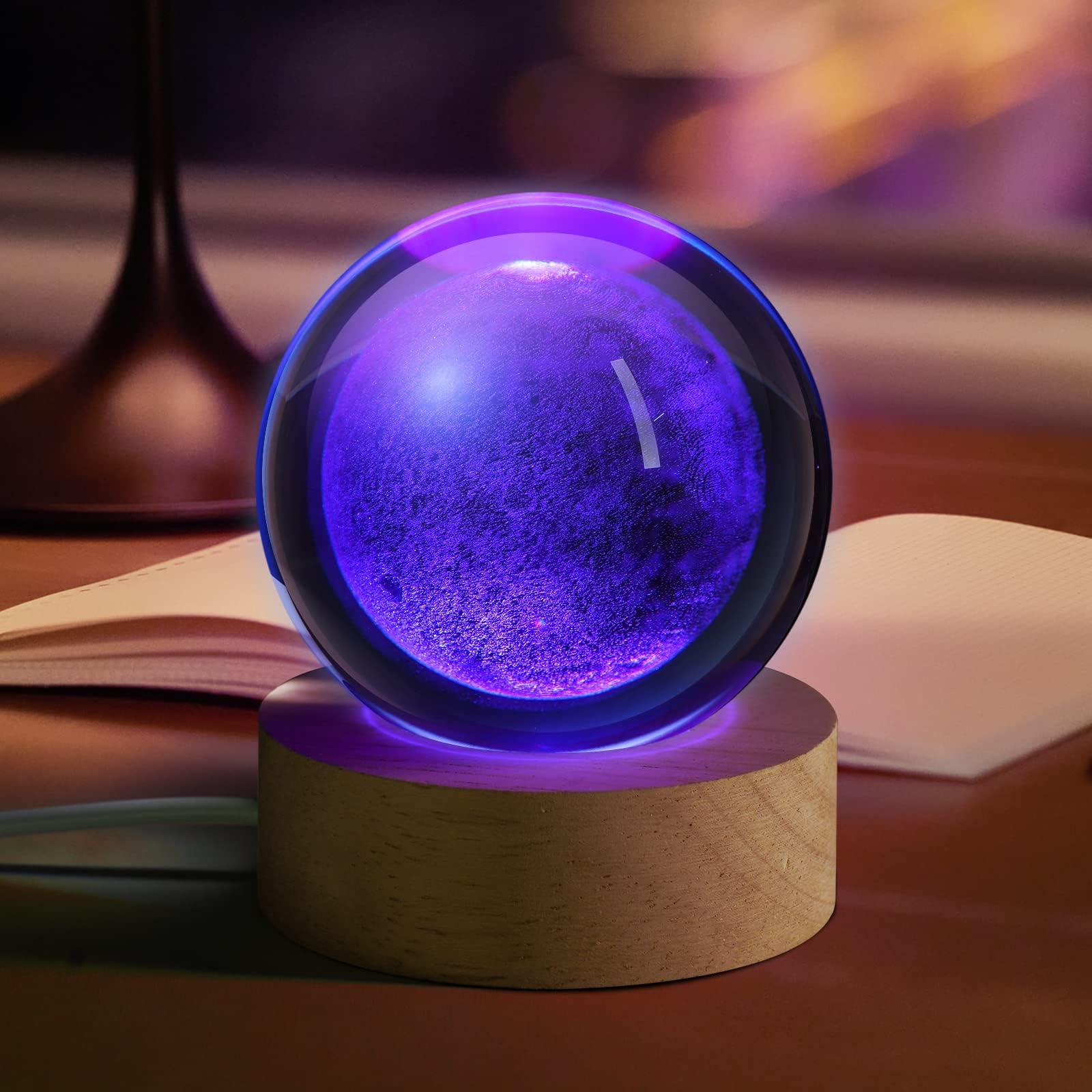 JANARARY 3D Galaxy Crystal Ball Night Light with Color Changing LED Base, Moon Model, Small Size