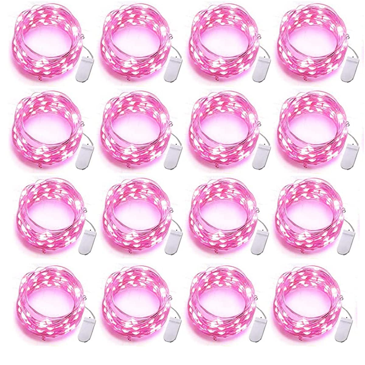 SOCO 16 Pack LED Fairy Lights - 10FT 30LED Copper Wire, IP65 Waterproof, Pink, Battery Operated for Indoor/Outdoor Decor
