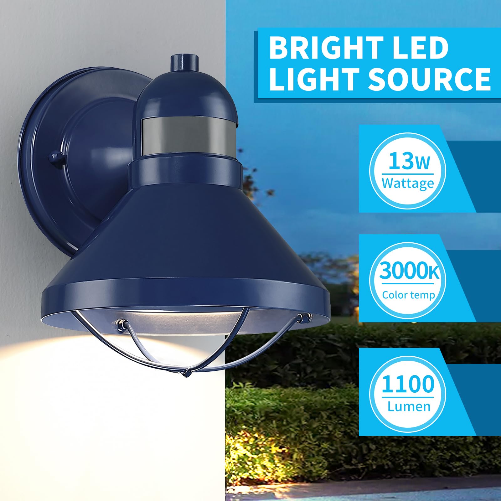 Lonedruid Motion Sensor Outdoor Led Wall Sconce Dusk To Dawn Exterior Barn Lighting Fixtures Blue Outside Porch Light Waterproof