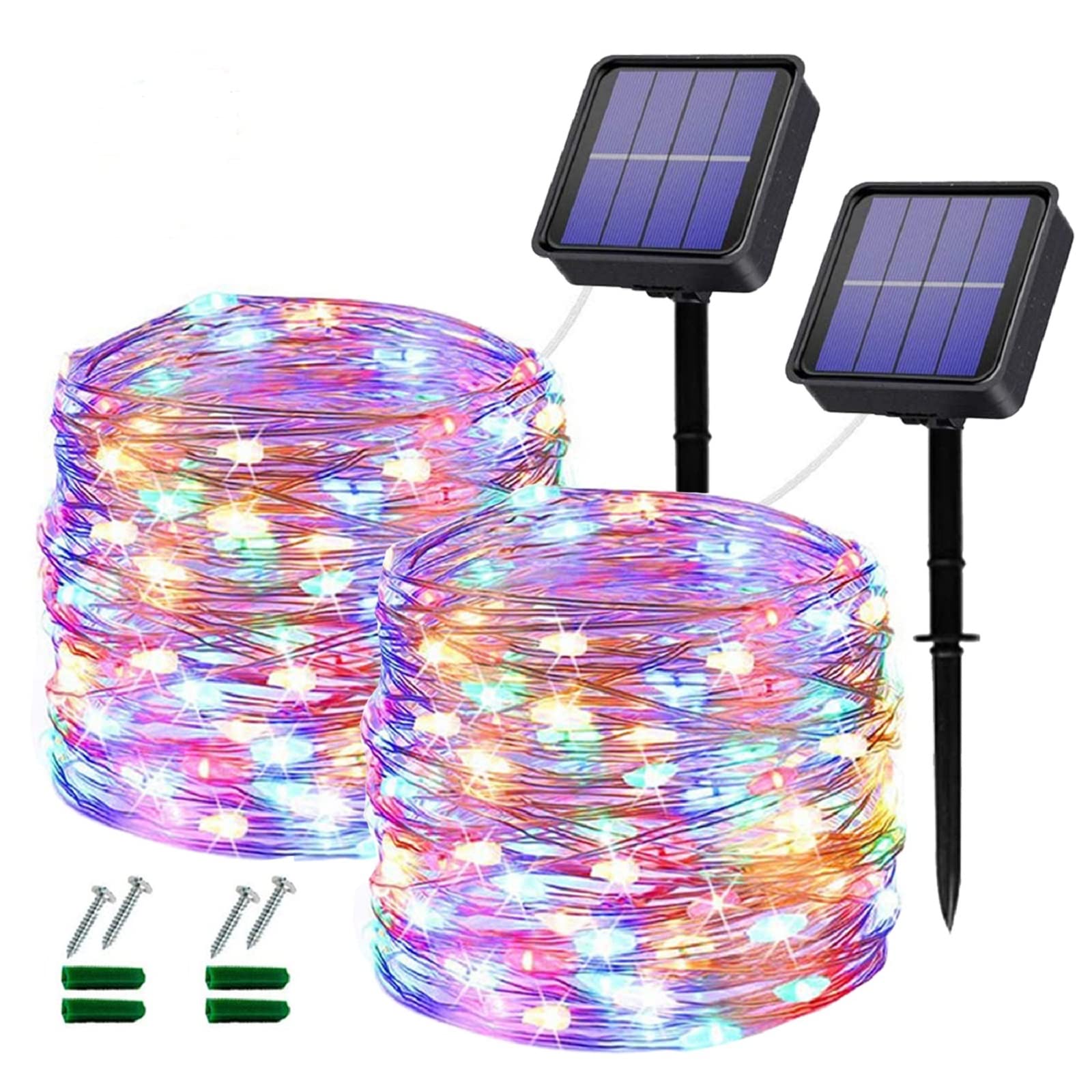 Lezonic Outdoor Solar String Lights, 240 LEDs, 80Ft Copper Wire, Waterproof, 8 Modes, Multicolor, Garden Decor, 2 Pack