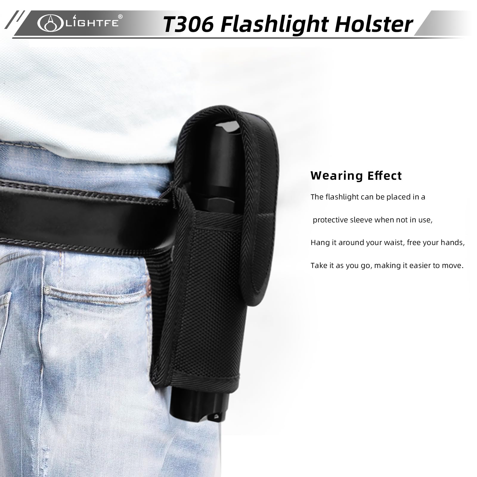 LIGHTFE Tactical Flashlight Holster T306 - Nylon Pouch for 1-1.2" Diameter Flashlights, Suitable for All Lengths
