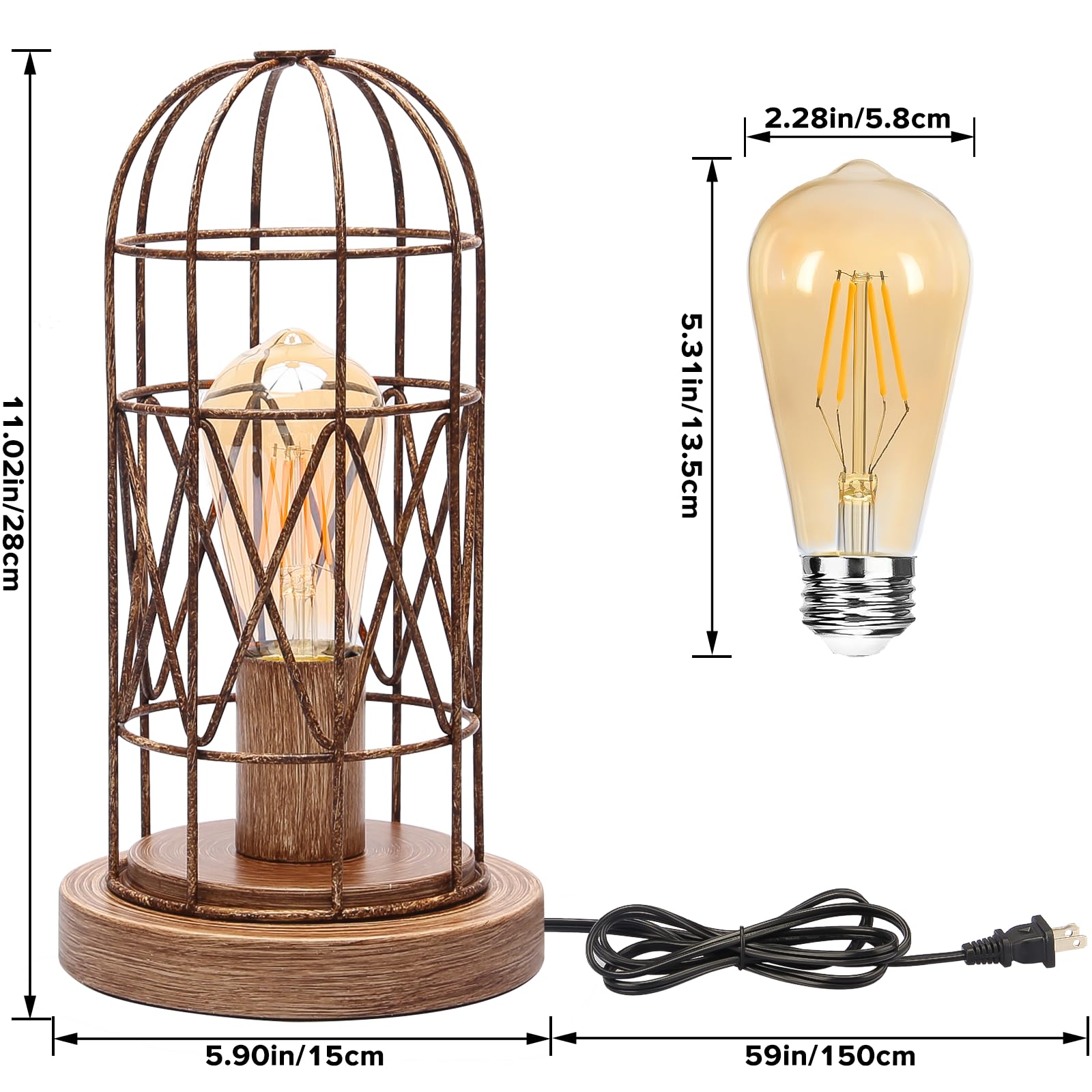 Small Industrial Lamp, Touch Control 3 Way Dimmable Table Lamp, Rustic Iron Steampunk Edison Lamp Vintage Nightstand Lamp Bedsid