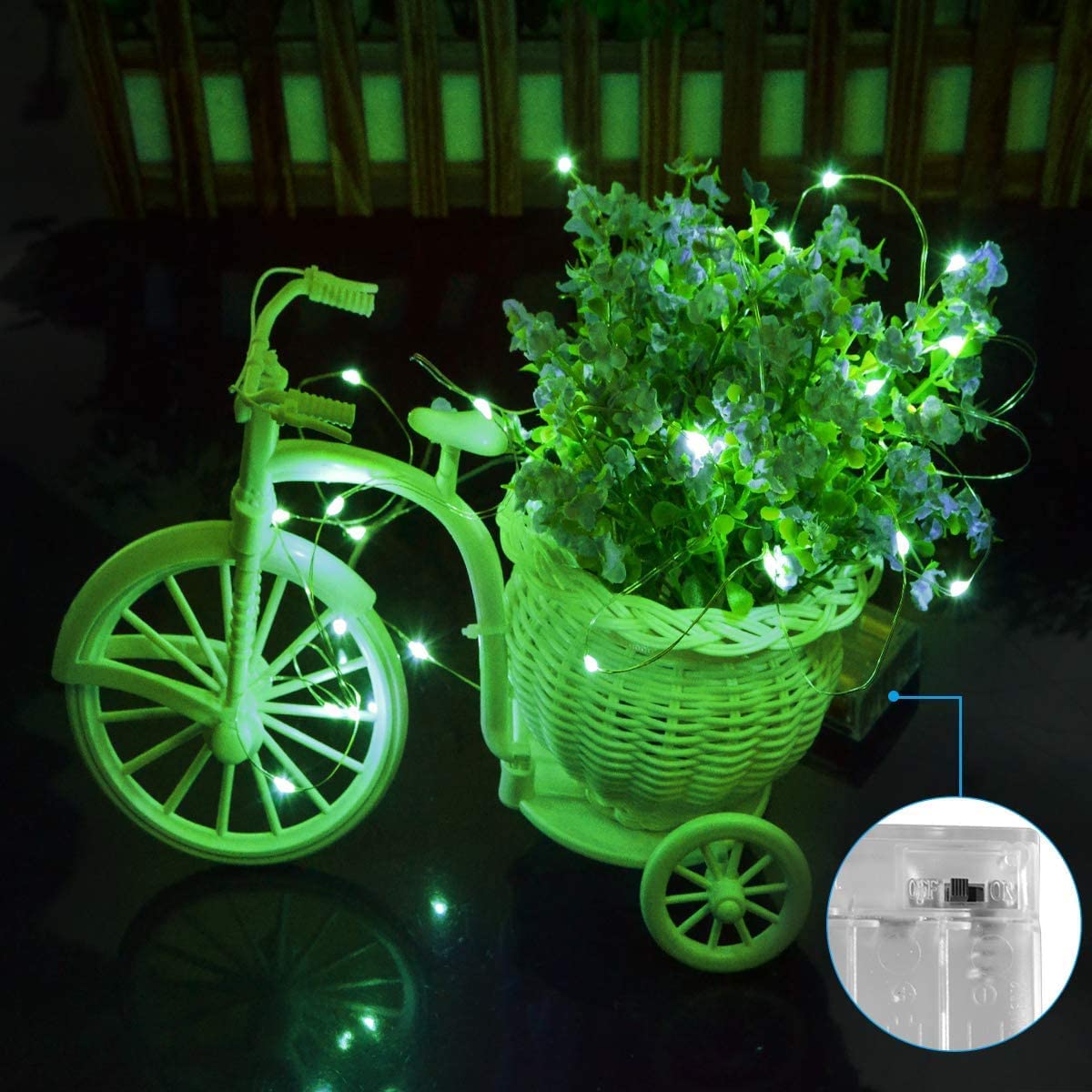 BOLWEO Green Battery Operated String Lights, St. Patricks Day Decoration Waterproof 10Ft Silver Copper Wire 30 LED Diwali Hallo