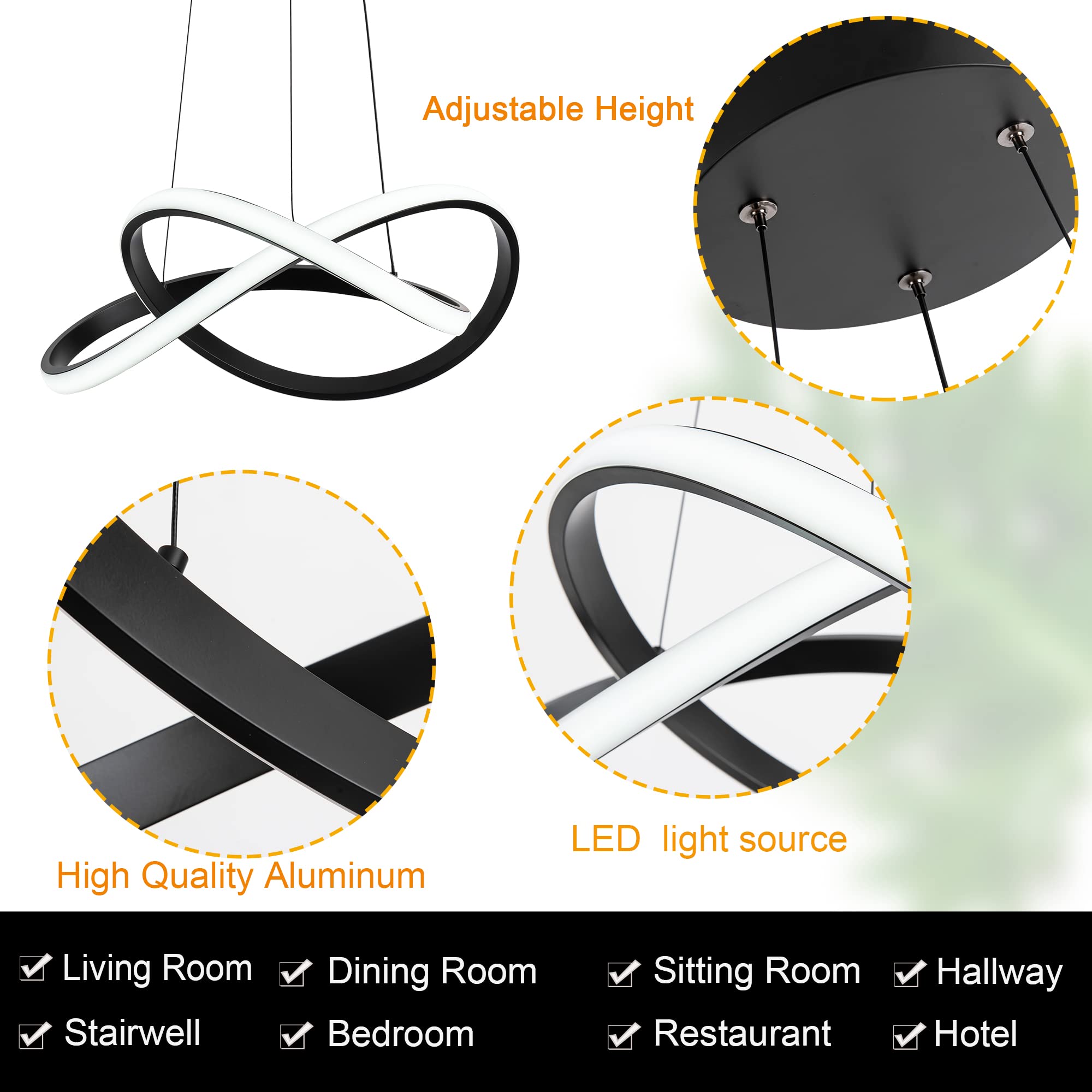 Mayna Modern Led Pendant Light Fixture, Contemporary Led Chandelier With Irregular Ring Lights, Adjustable Modern Chandeliers For Dining Room Kitchen Entryway Living Room Bedroom, 6000K Daylight