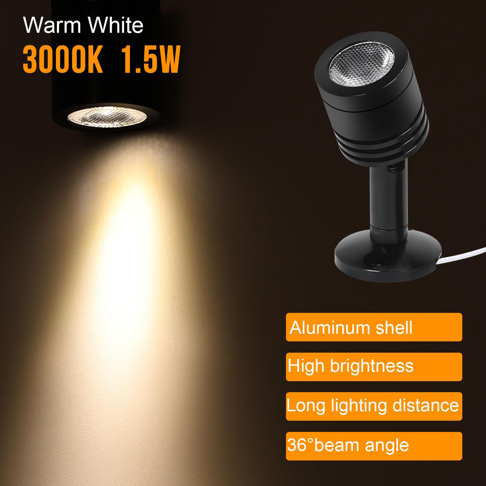 Taysing LED Spot Light 3 Pack - Soft White - Metal - Push Switch for Indoor Art Lighting, Picture Display, and Shelves