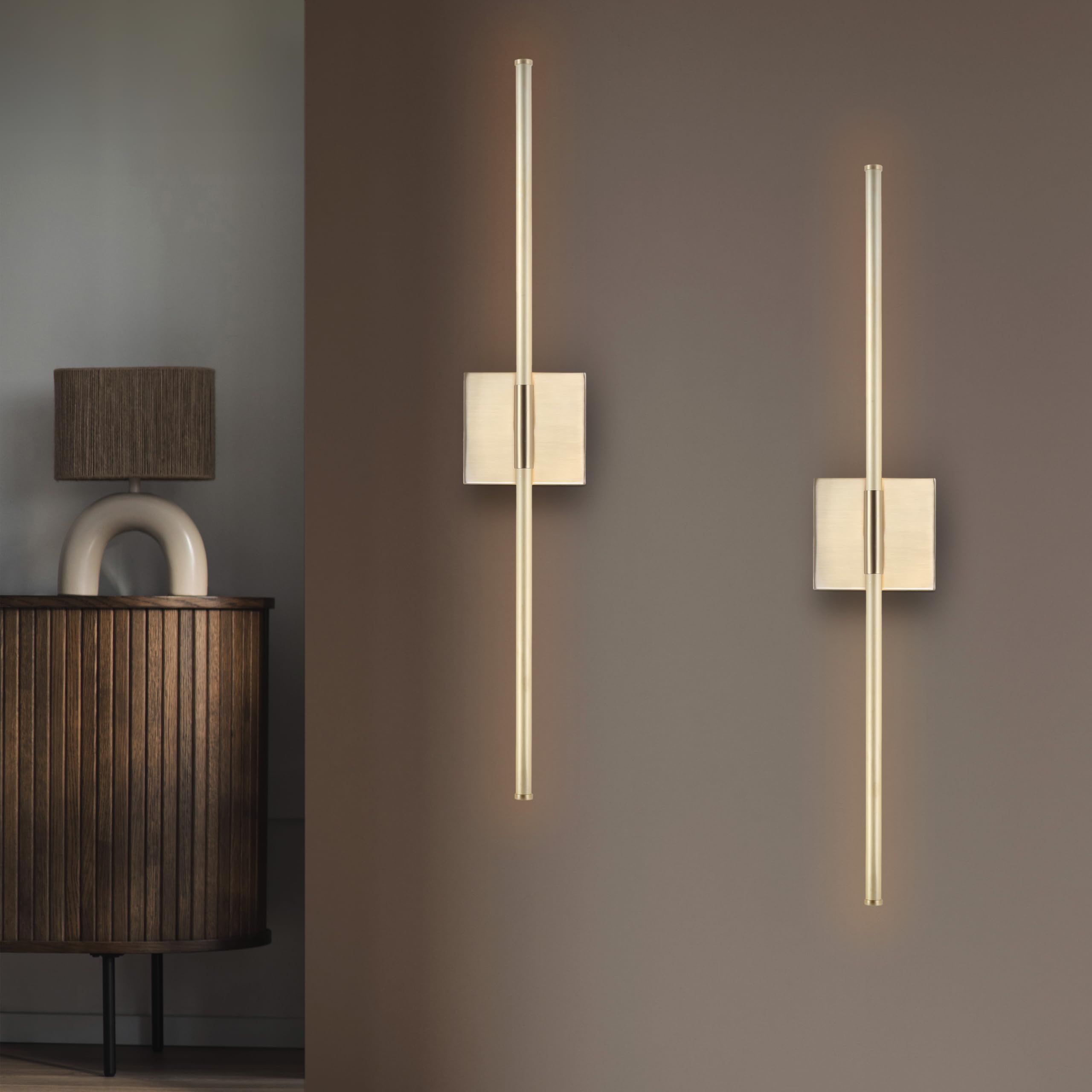 Jonathan Y Jyl7022B-Set2 Makena 28'' Modern Minimalist Dimmable Integrated Led Metal Wall Sconce, Gold (Set Of 2) For Bedroom, L