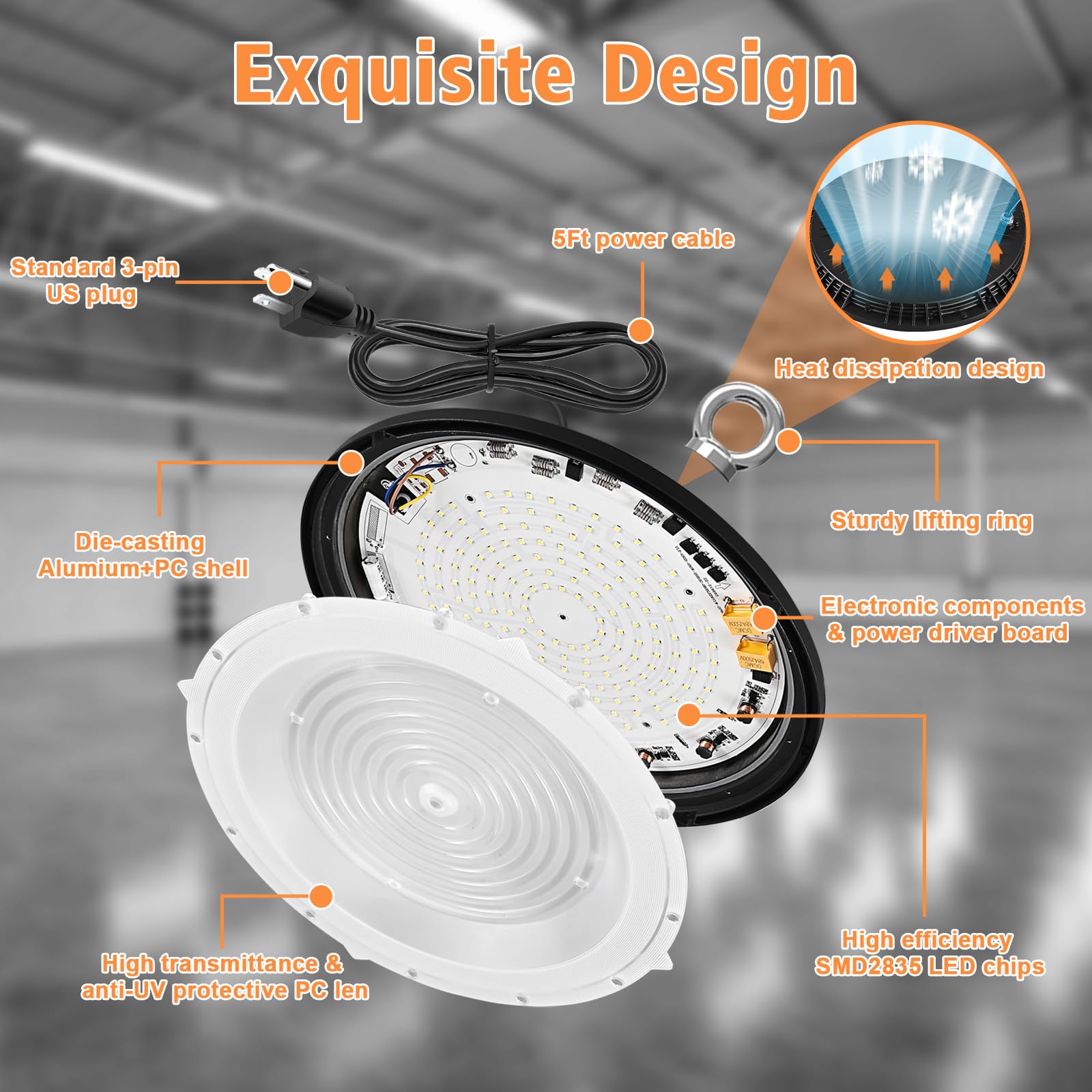 Flyship LED High Bay Light 200W, 28000LM, IP65 Waterproof, 6 Pack, Black, Model YLT-GK21-200W