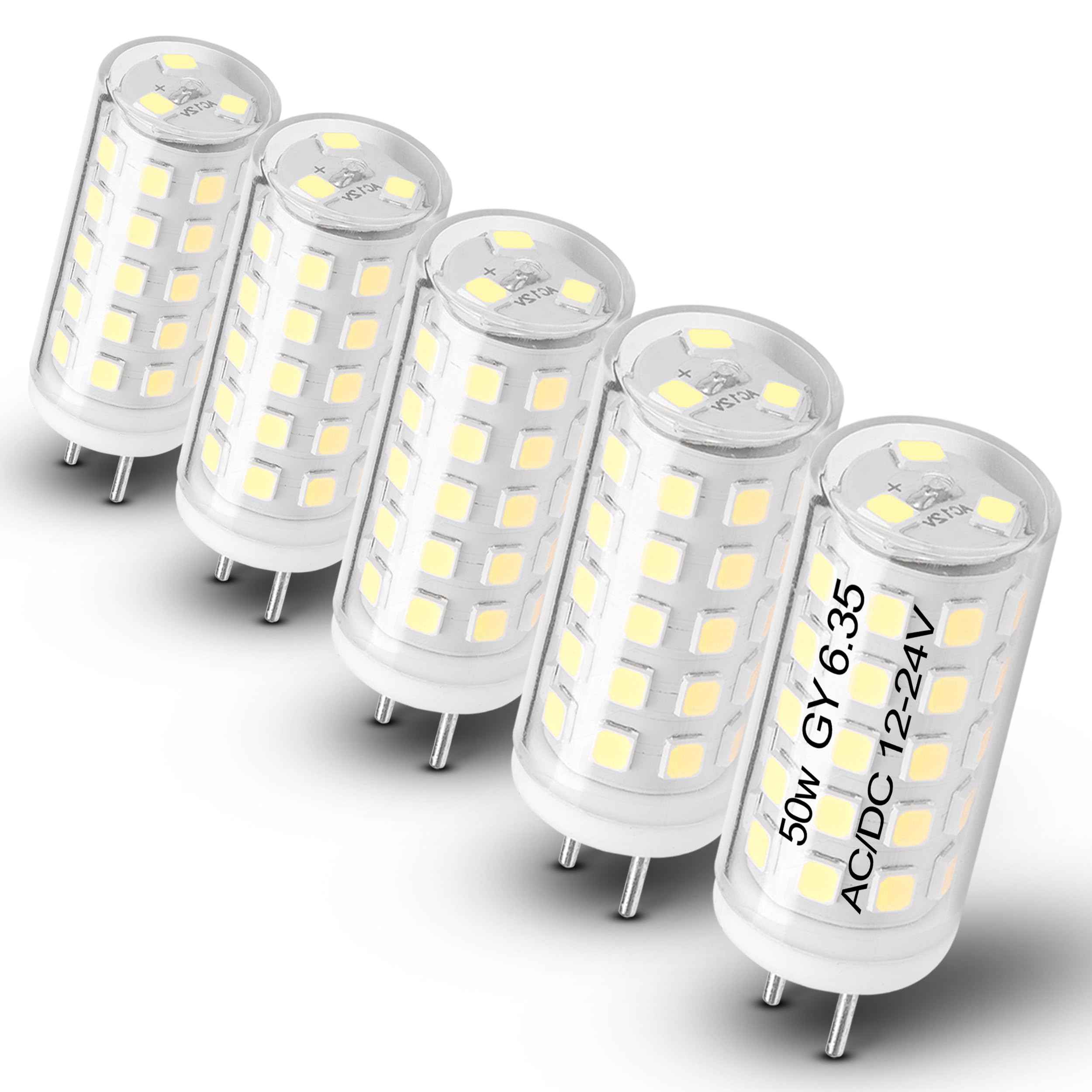 Heifymi Ac/Dc 12-24V 5W G6.35 Led Bulb Daylight White 6000K G6.35/Gy6.35 Bi-Pin Base Jc Type Led 50W Halogen Replacement Bulb Fo